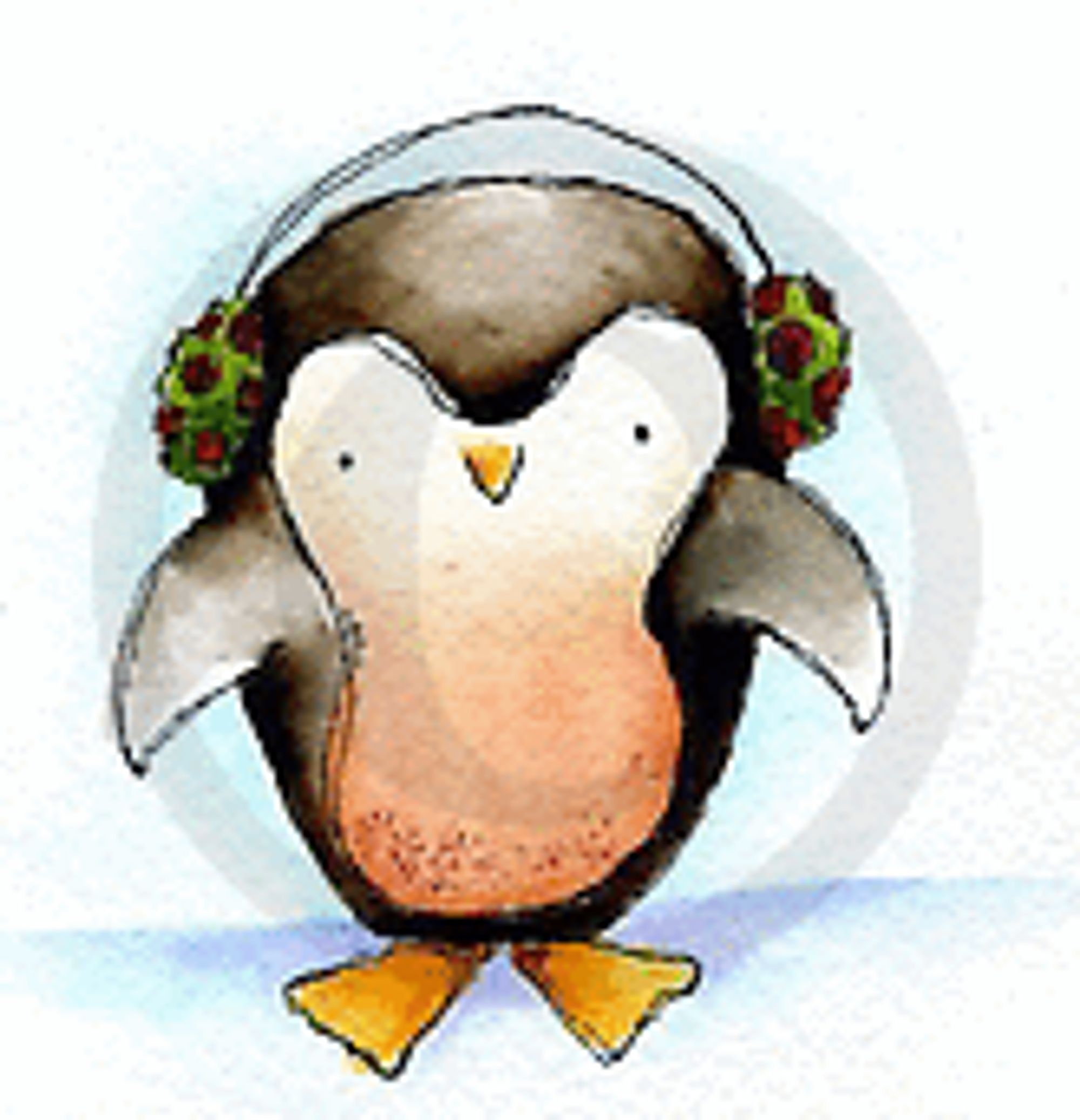 Ear Muff Penguin Rubber Cling Stamp