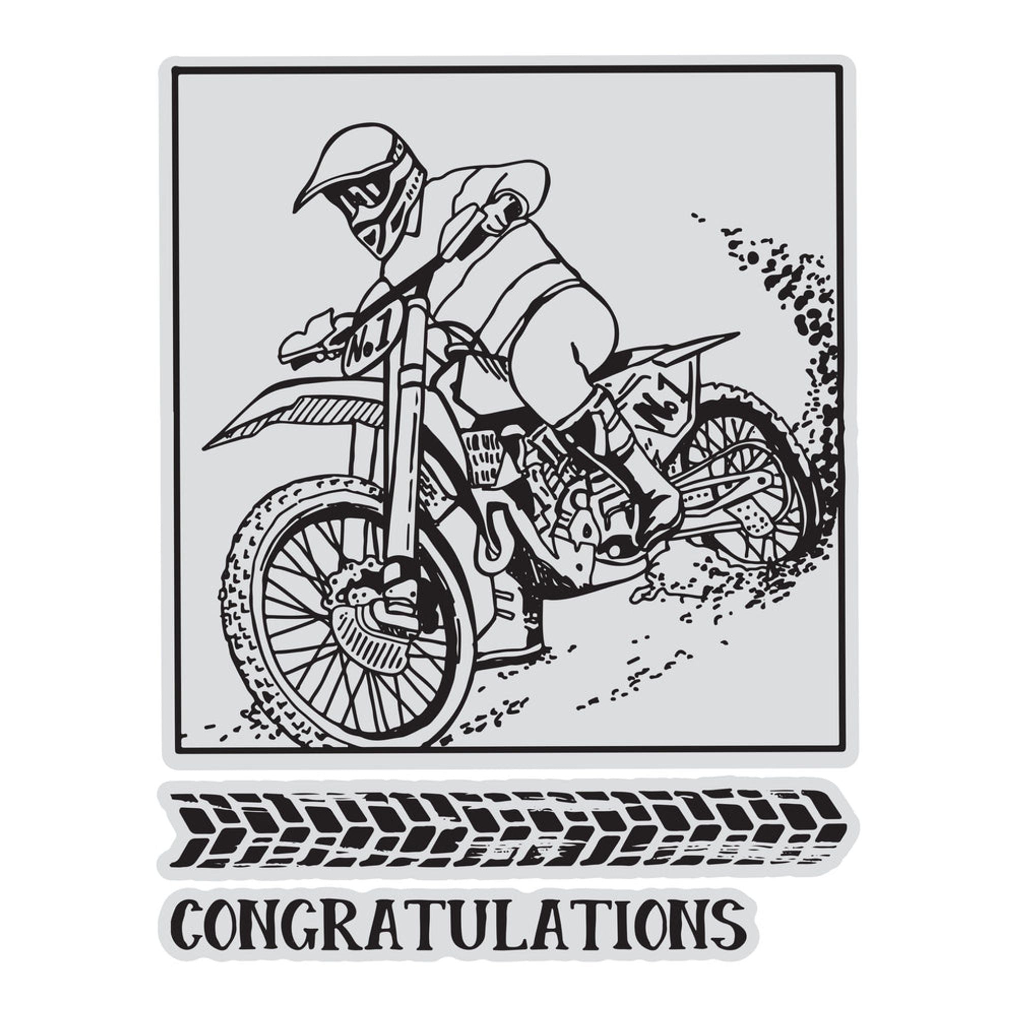 Couture Creations - Framed Dirtbike Stamp & Colour Outline Stamps (3pc)
