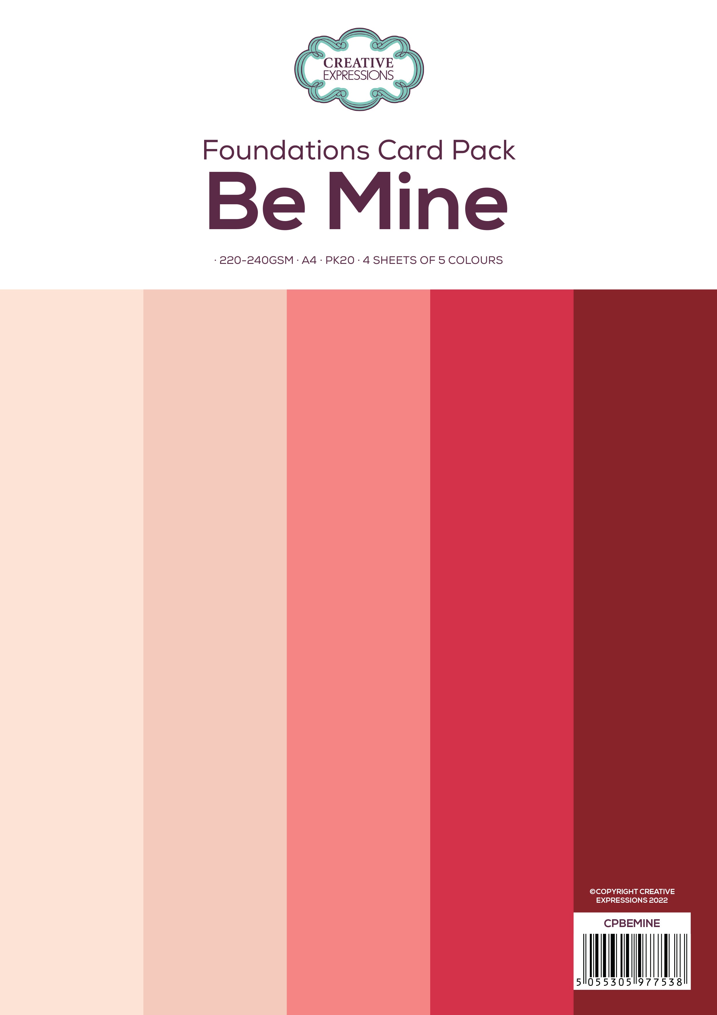 Creative Expressions Be Mine Paper Pack 220-240gsm A4 Pk20 4 Sheets Of 5 colours