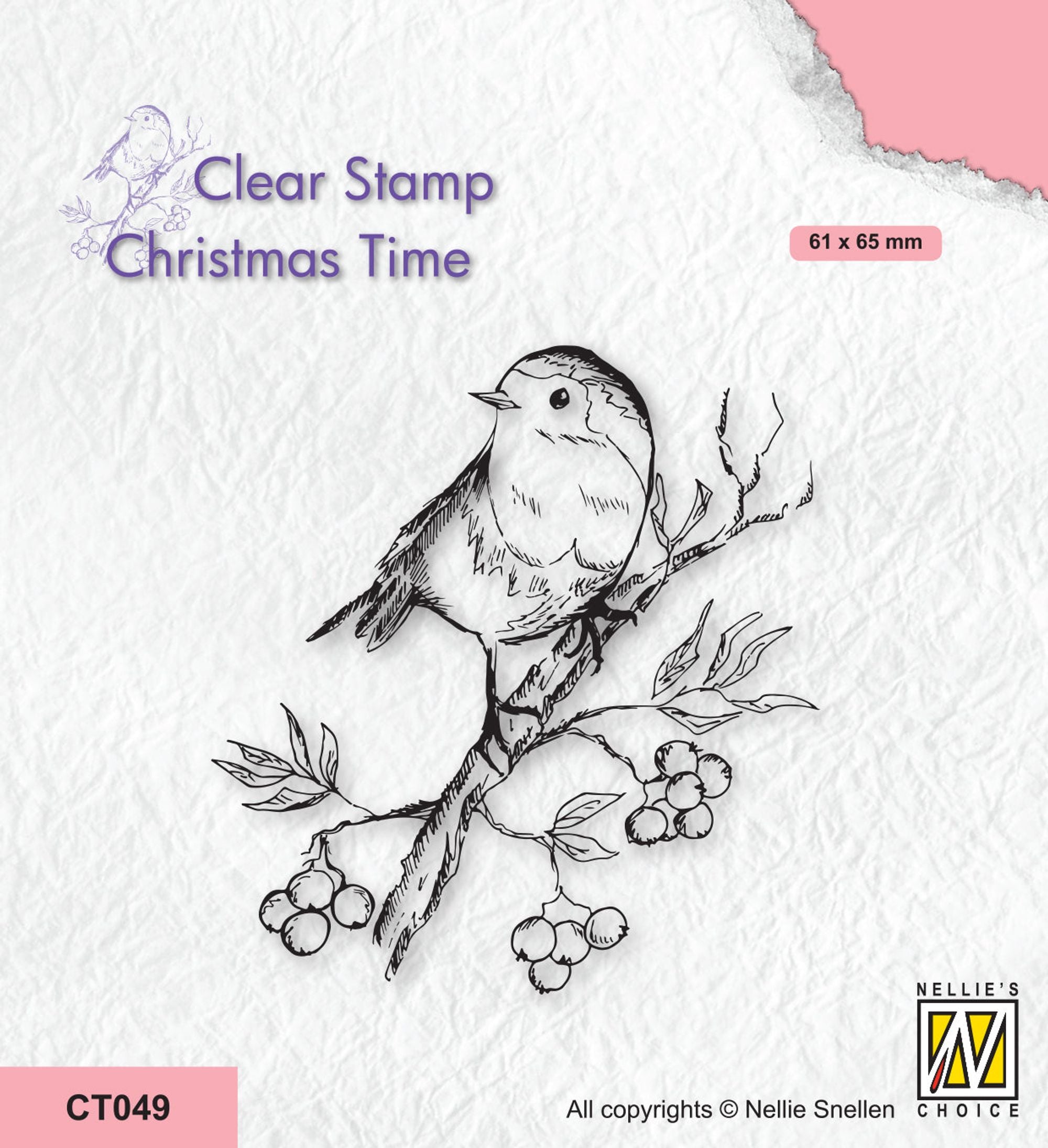 Nellie's Choice Clear Stamp - Christmas Time - Robin On Berry Branch