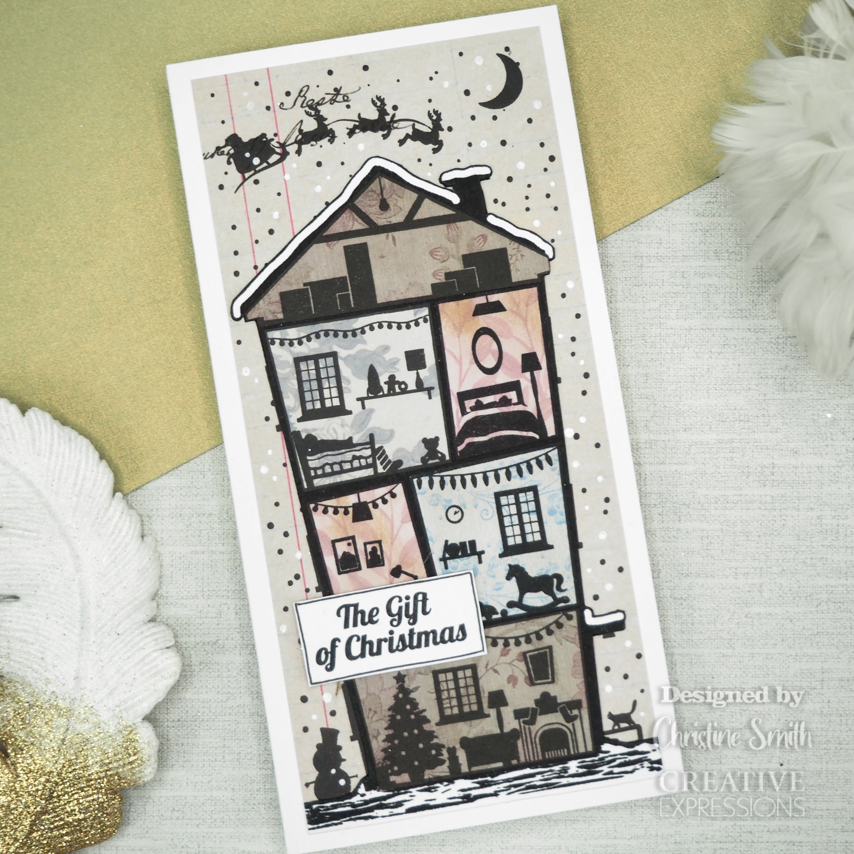 Creative Expressions Designer Boutique Christmas Town House DL Rubber Stamp