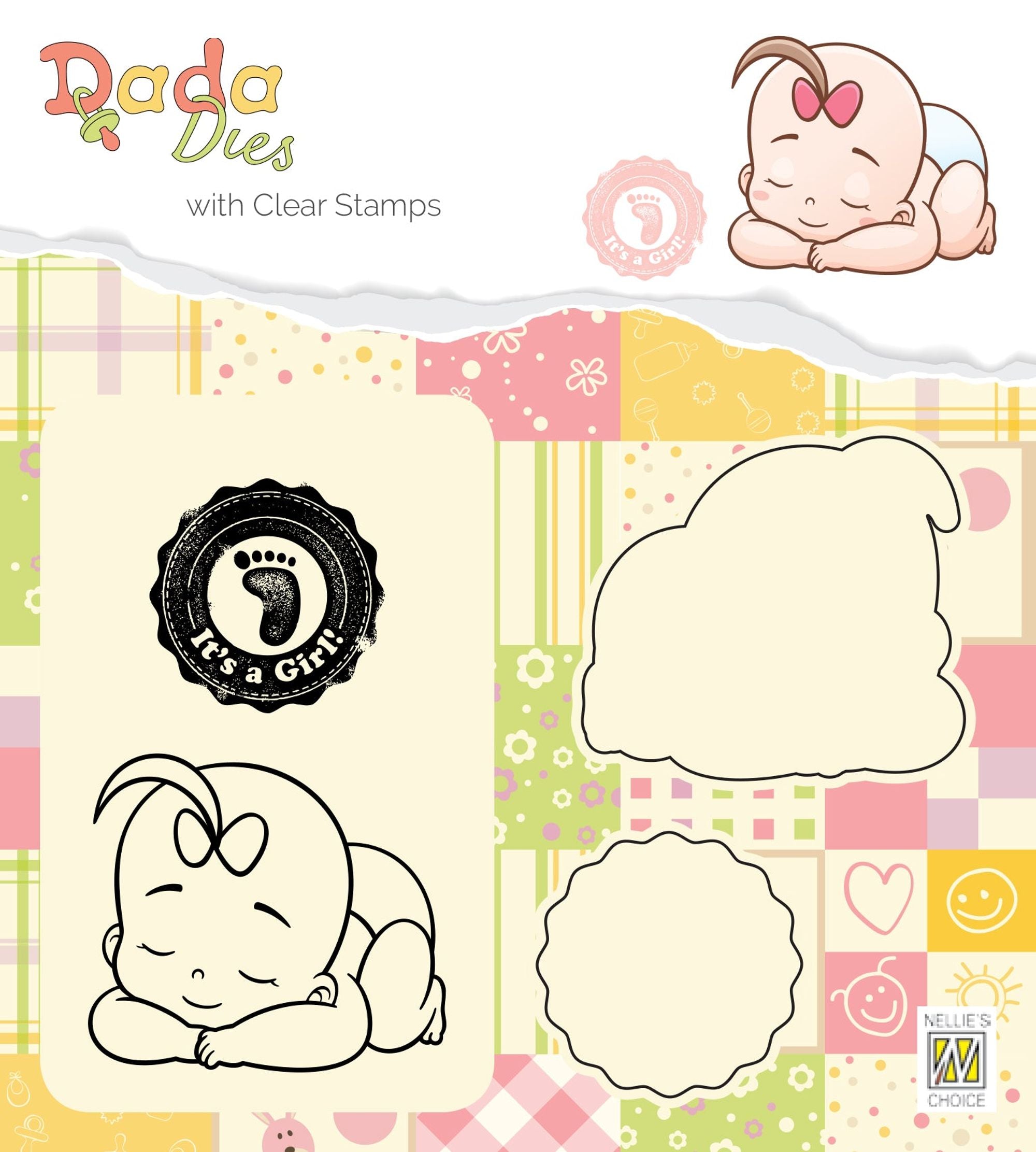 DADA Set Die & Clear Stamp Its A Girl Taking A Nap