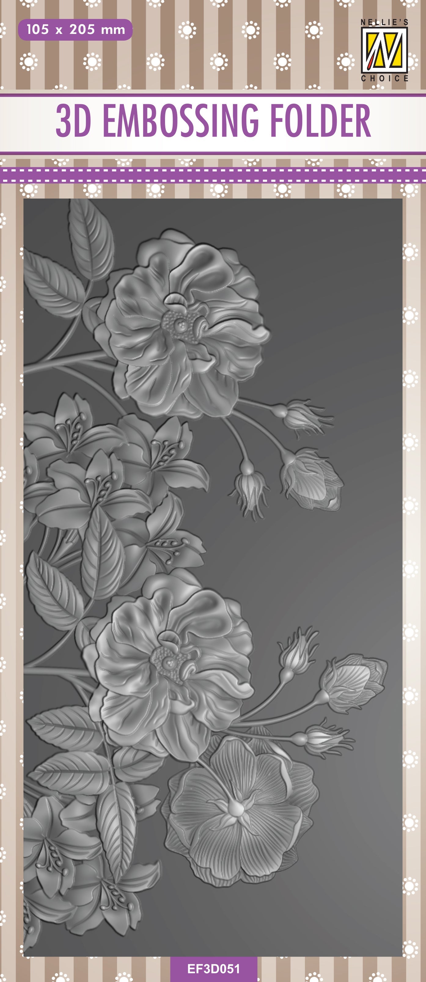 Nellie's Choice 3D Embossing Folder Slimline - Wild Roses