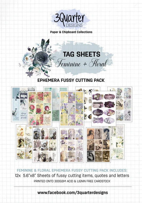 3Quarter Designs Ephemera Fussy Cutting Pack - Feminine + Floral