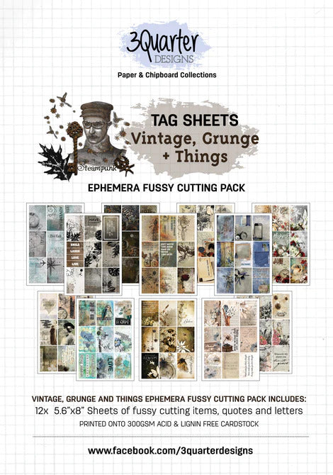 3Quarter Designs Ephemera Fussy Cutting Pack - Vintage, Grunge + Things