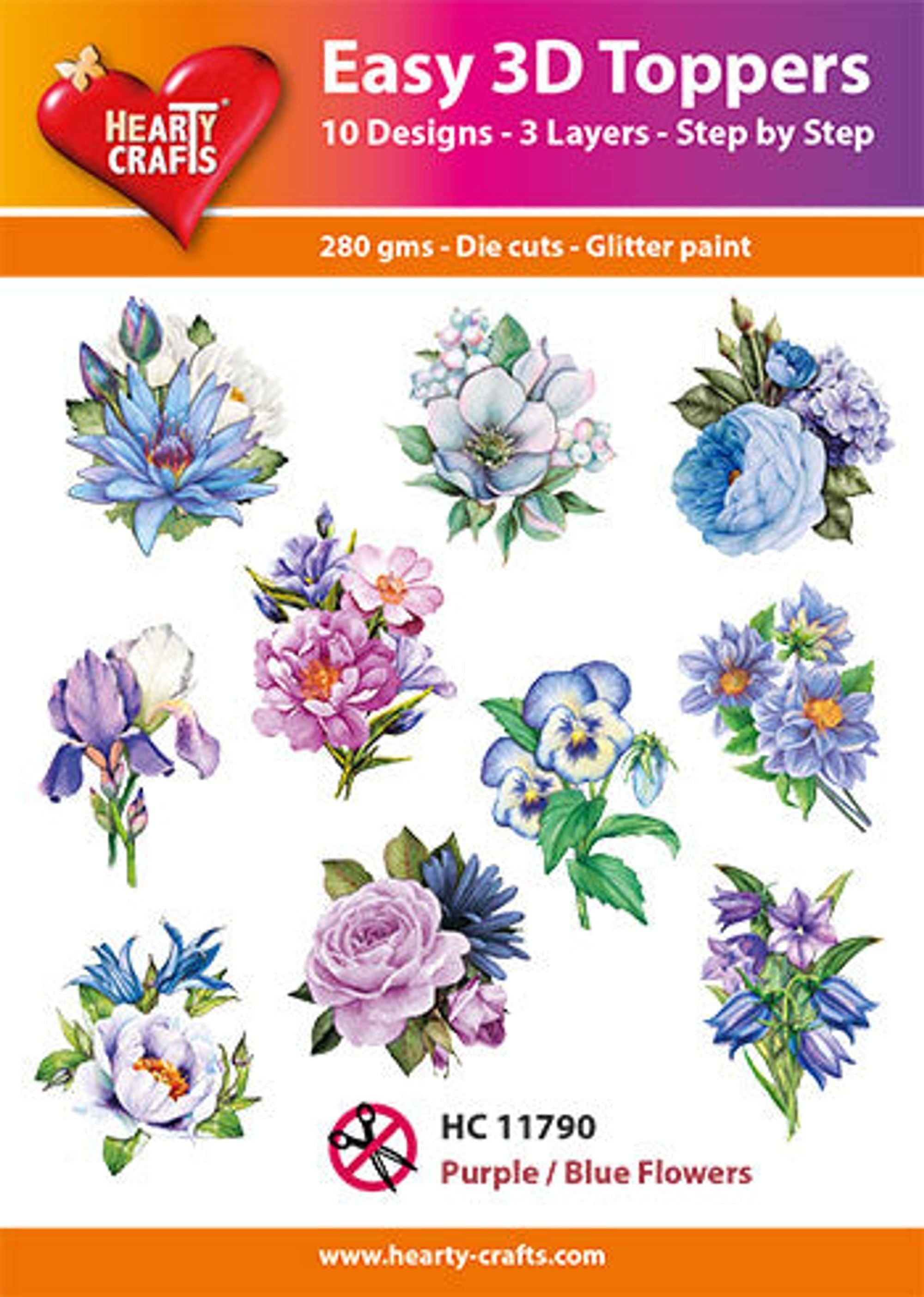 Easy 3D Toppers - Purple and Blue Flowers