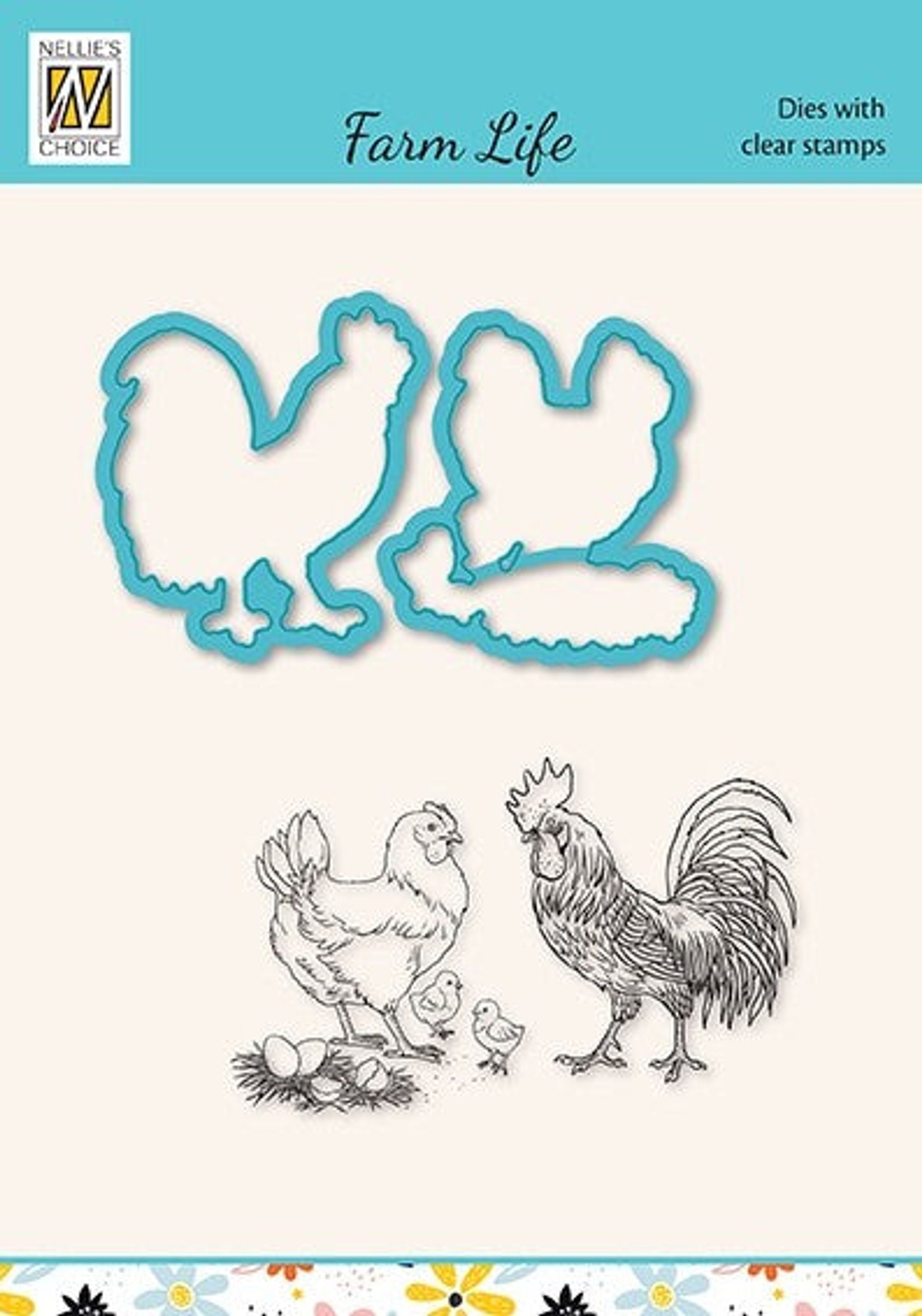 Nellies Choice Die & Stamp Set - Farm Life - Chicken Family
