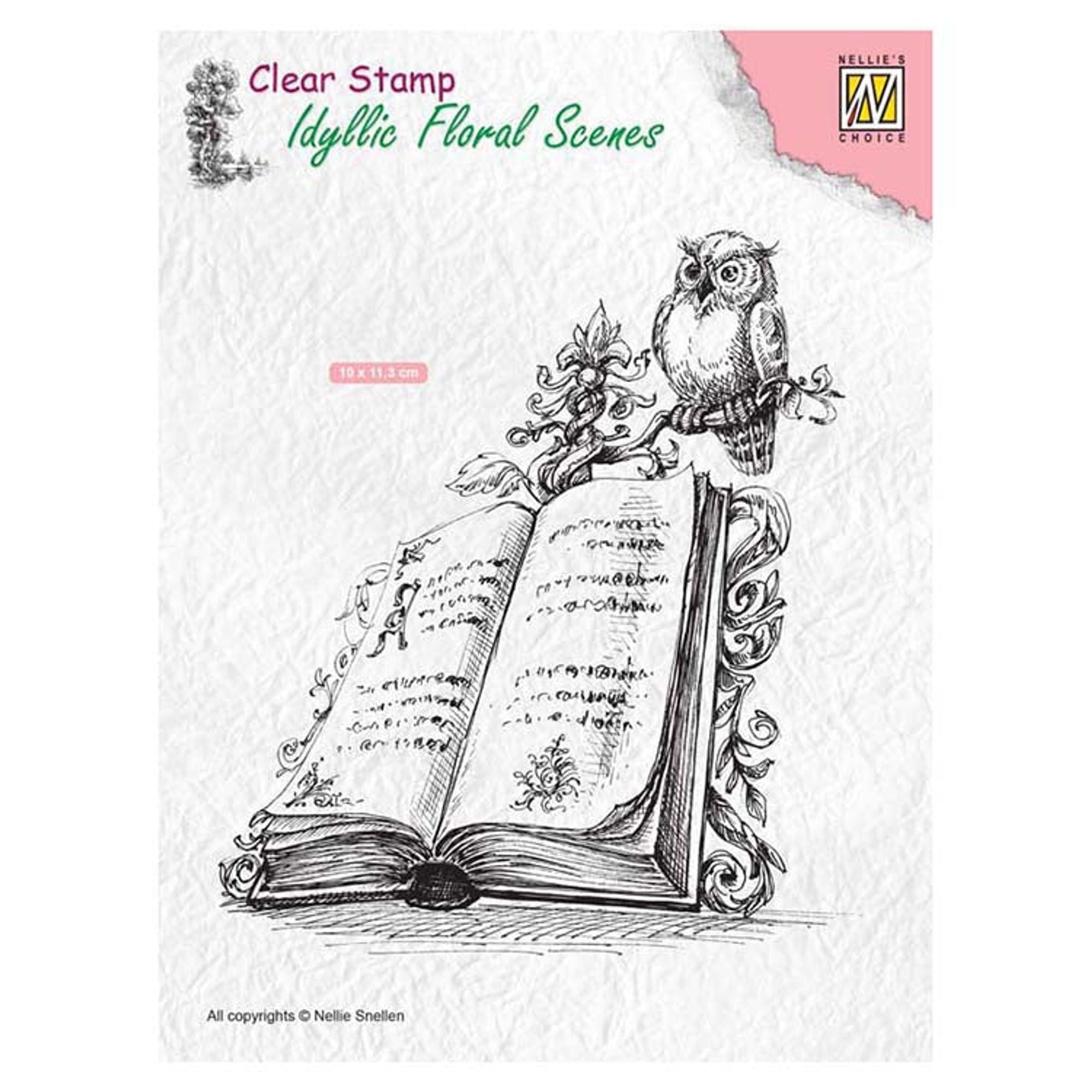 Nellie's Choice Clear Stamp Idyllic Floral Scenes - Book with Owl