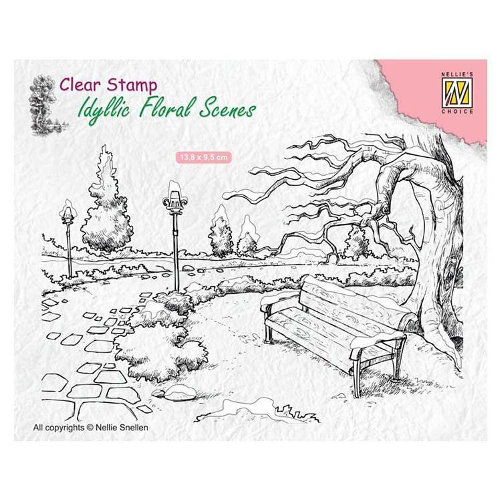 Nellie's Choice Clear Stamp Wintery Park with Bench