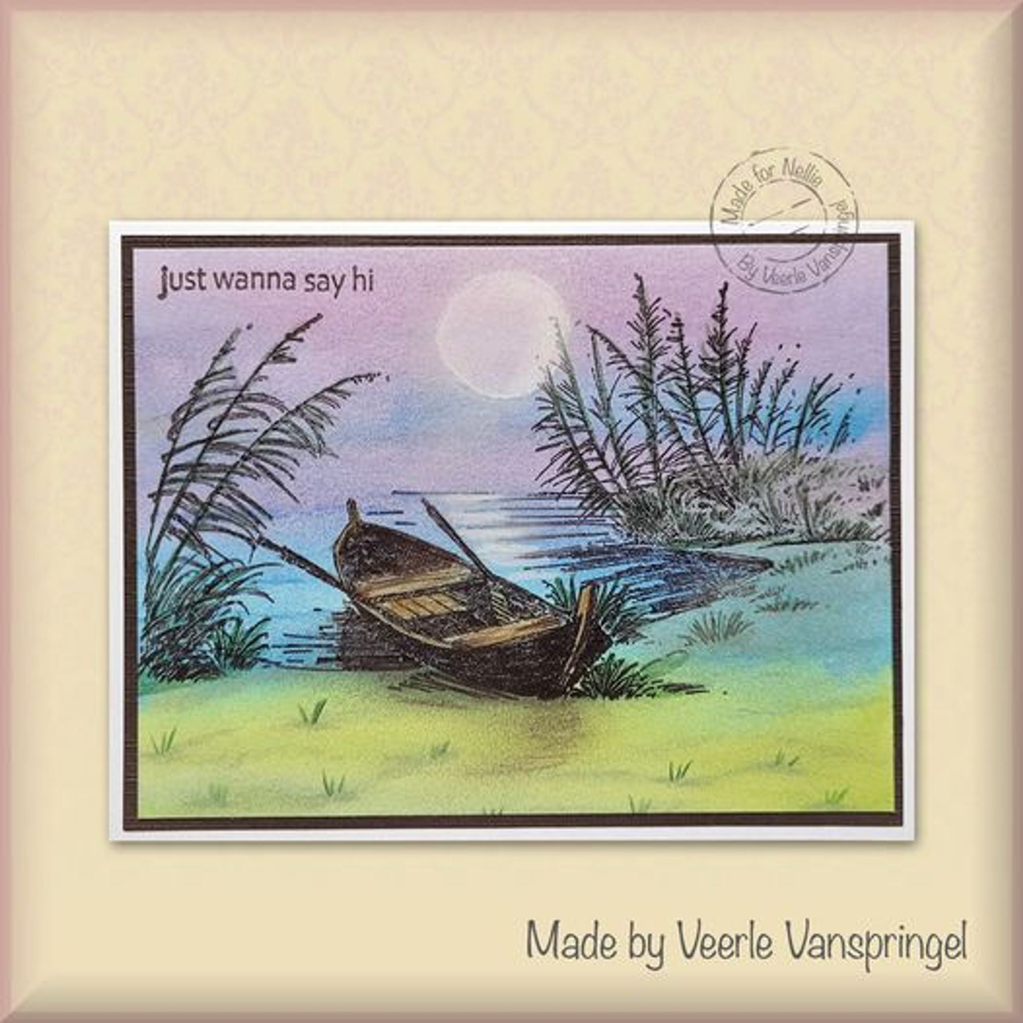 Nellie's Choice Clear Stamp Idyllic Floral Scene - Lake With Rowing Boat