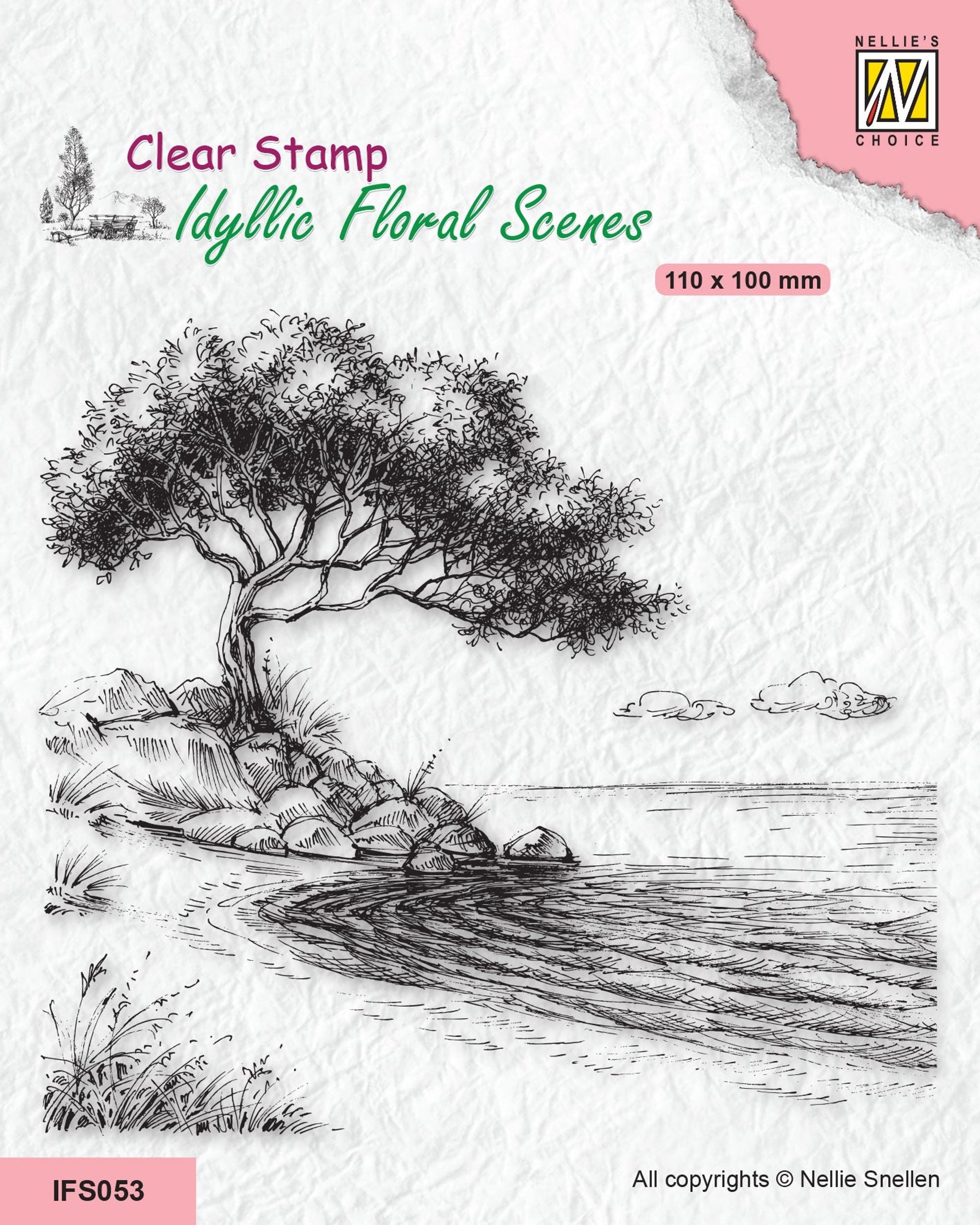 Nellie's Choice Clear Stamp Idyllic Floral Scene - Tree On Shore