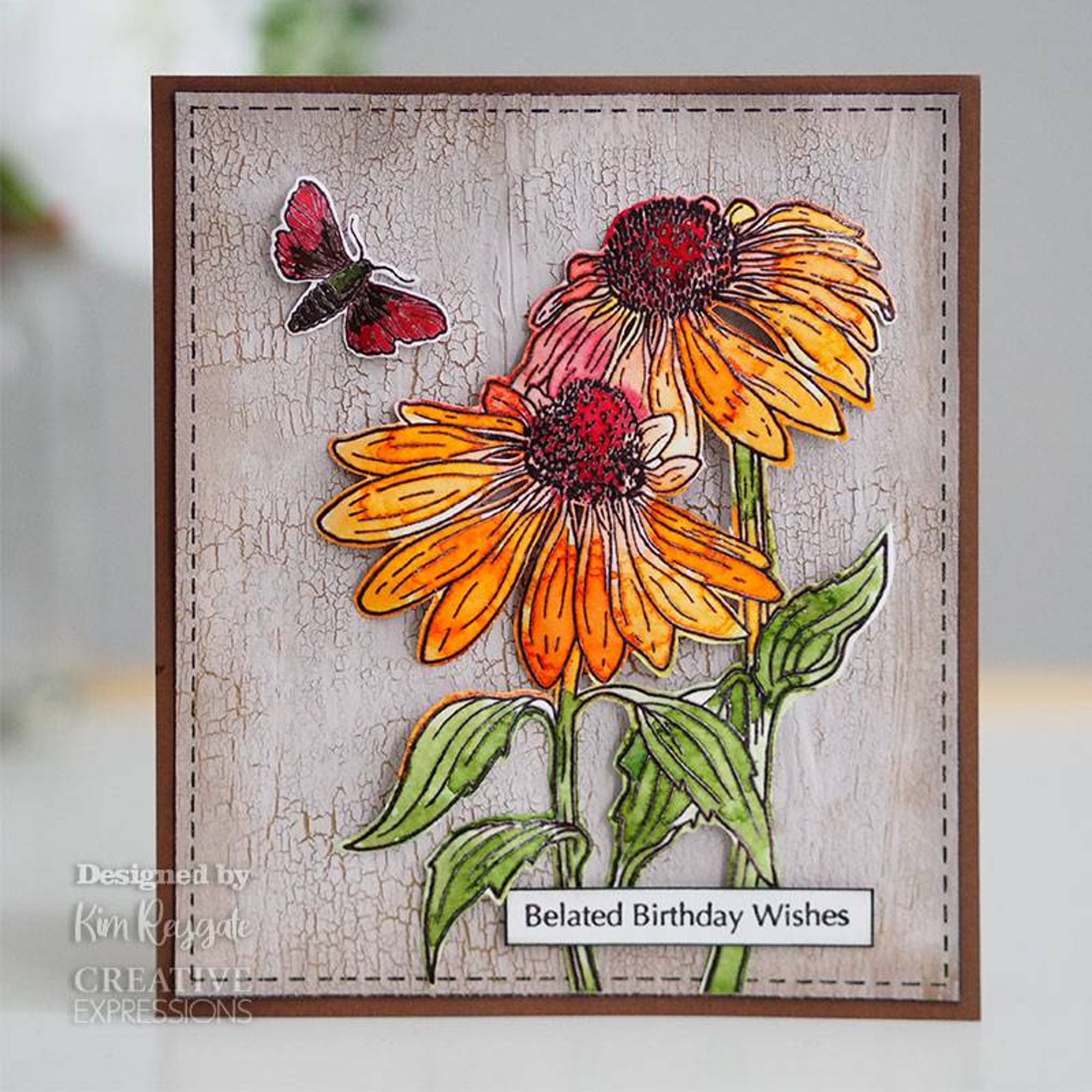 Woodware Clear Singles Echinacea and Moth 4 in x 6 in Stamp