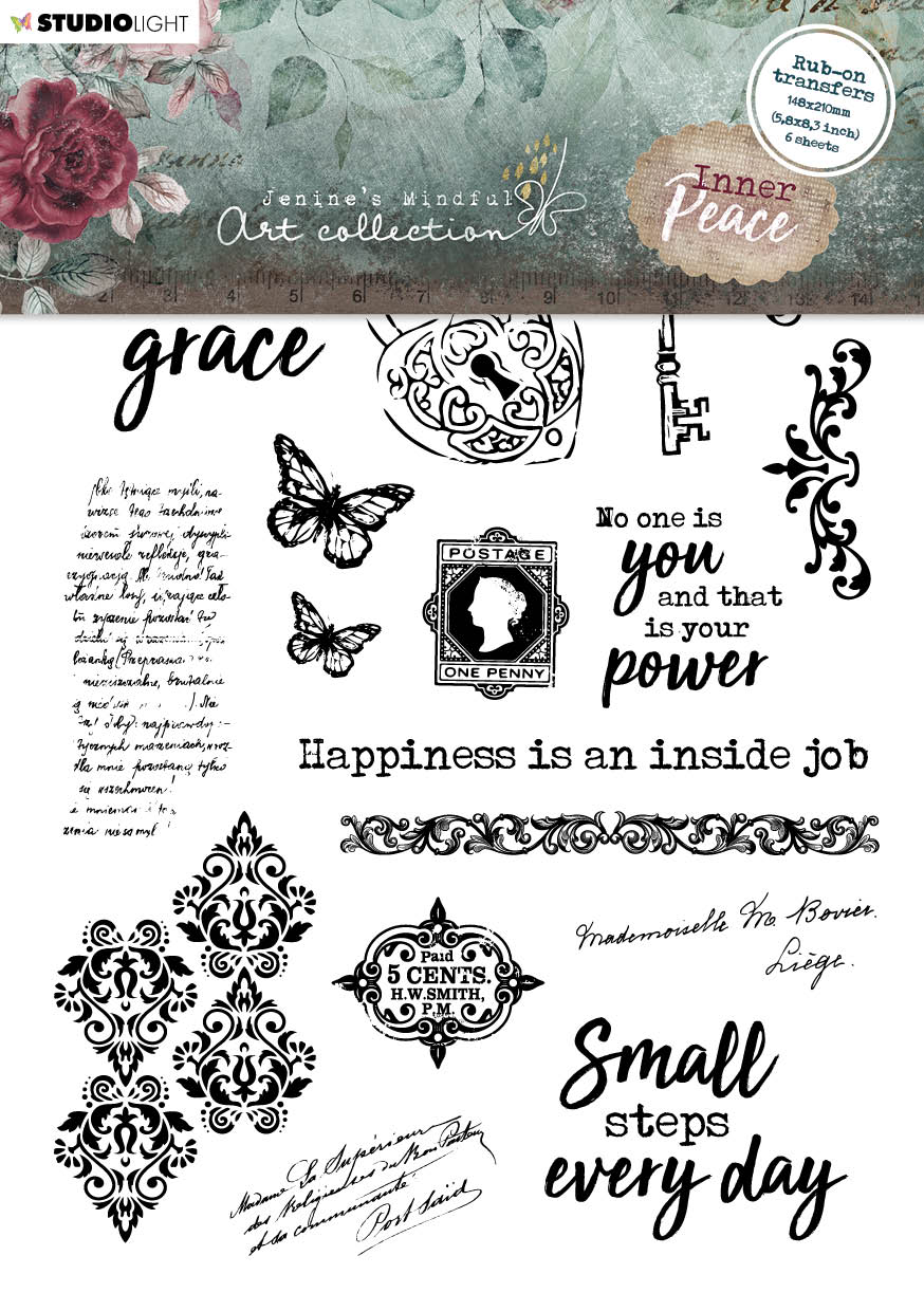 JMA Rub On Sticker Quotes & Vintage Elements Inner Peace 148x210x2mm 6 SH nr.03