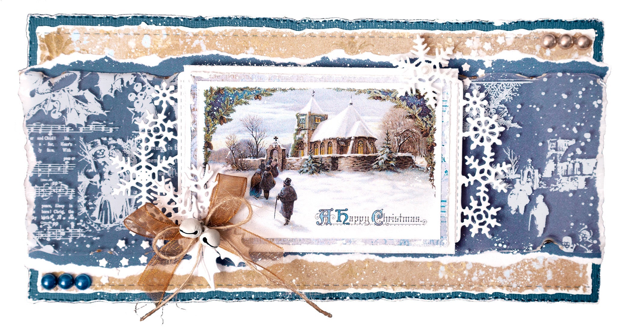 JMA Ribbon Blue Organza & Hemp Vintage Christmas 63x60x105mm 4 PC nr.03