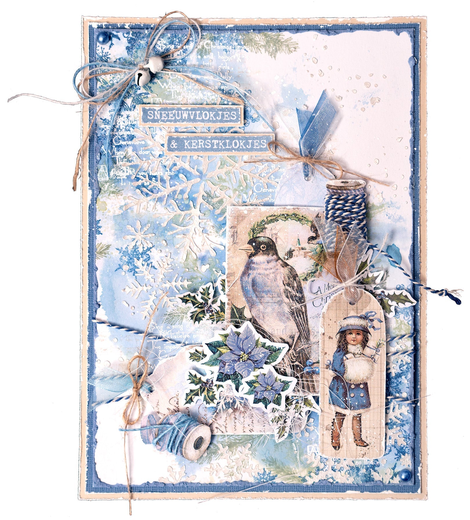 JMA Ribbon Blue Organza & Hemp Vintage Christmas 63x60x105mm 4 PC nr.03