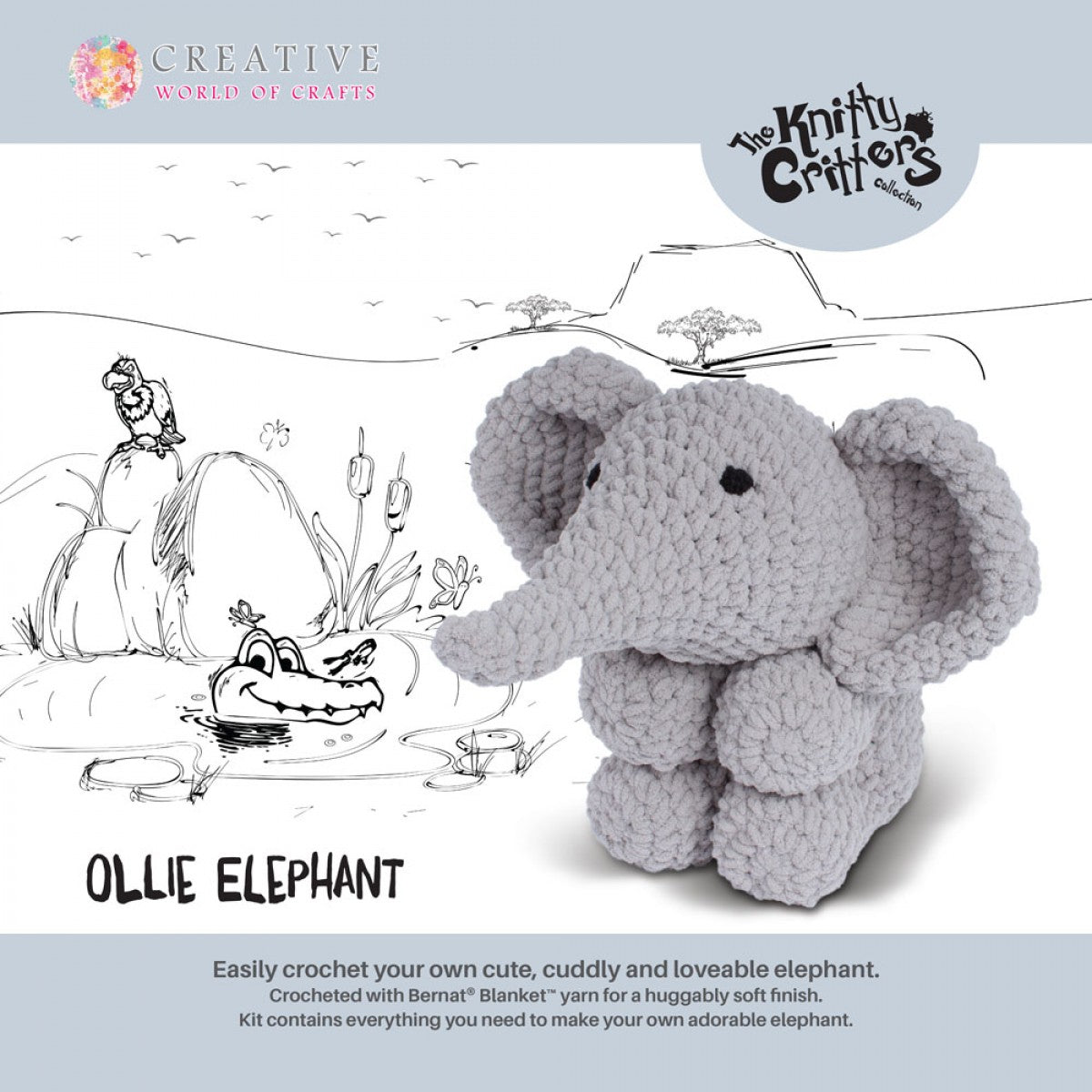 Knitty Critters Crochet Kit – Ollie Elephant