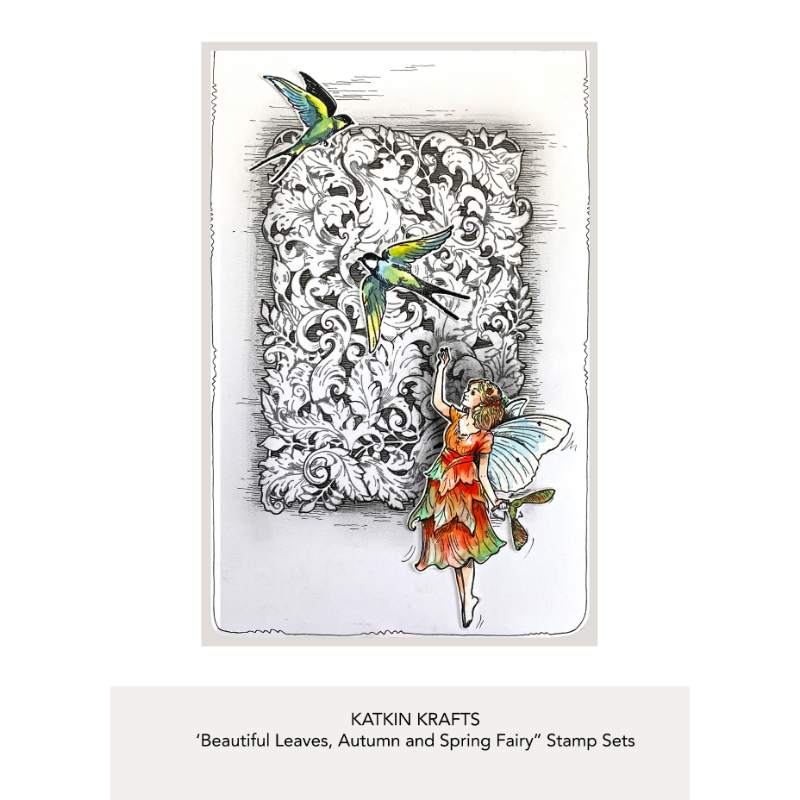 Katkin Krafts Beautiful Leaves 6 in x 8 in Clear Stamp Set