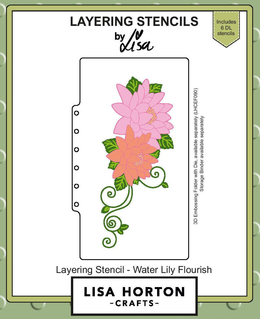 Lisa Horton Crafts Slimline Layering Stencils - Water Lily Flourish