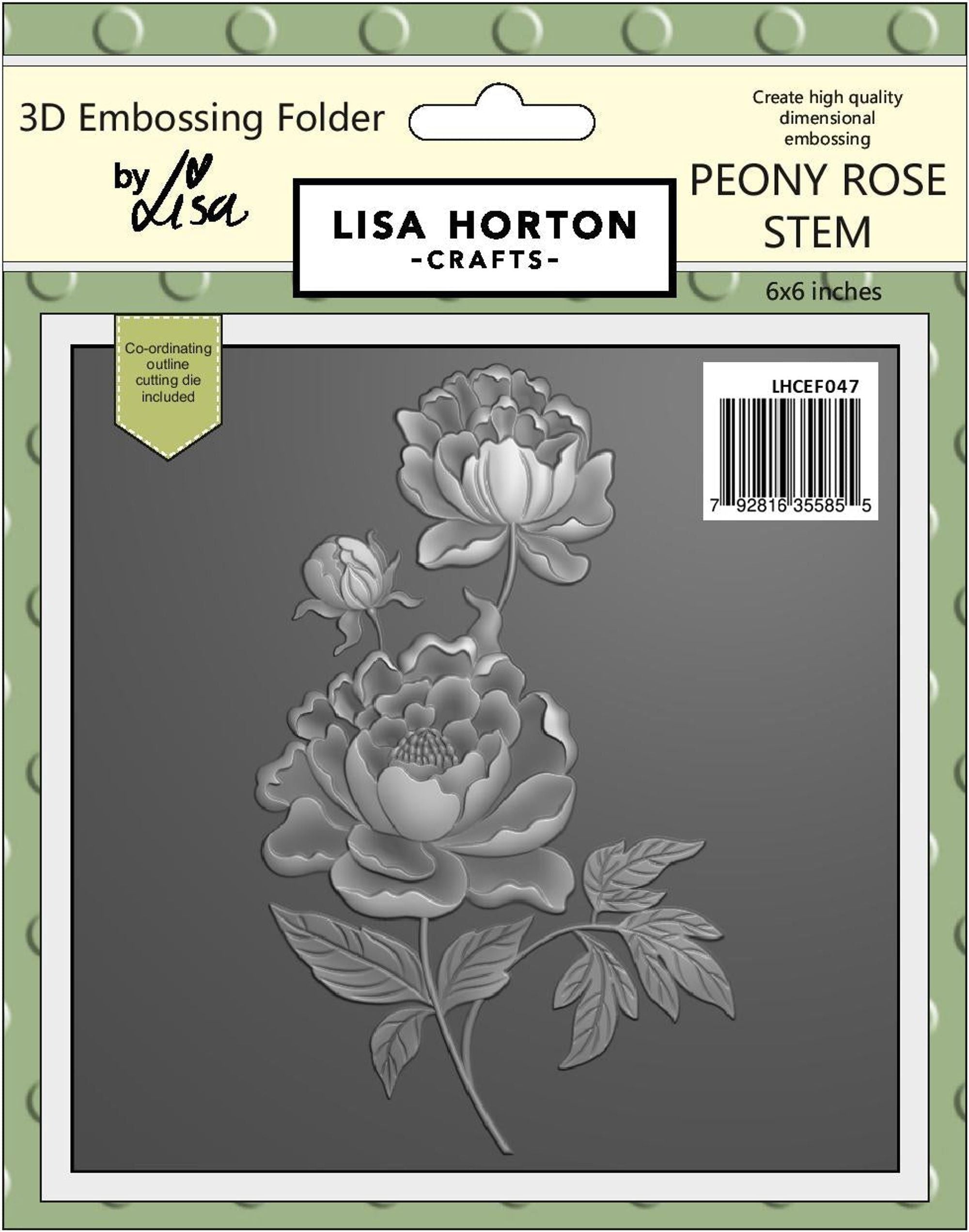 Peony Rose Stem 6x6 3D Embossing Folder With Cutting Die