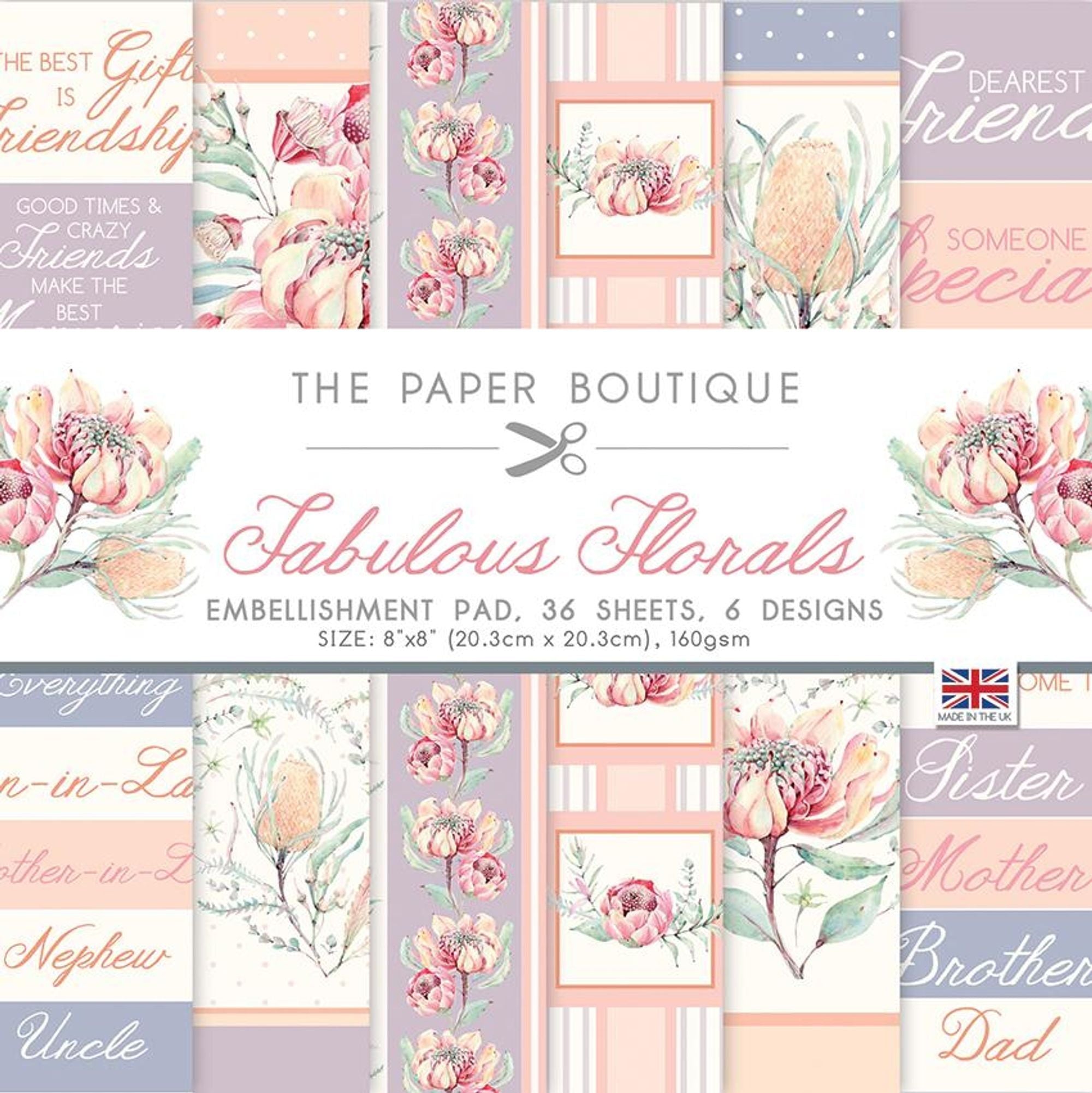 The Paper Boutique Fabulous Florals 8x8 Embellishments Pad