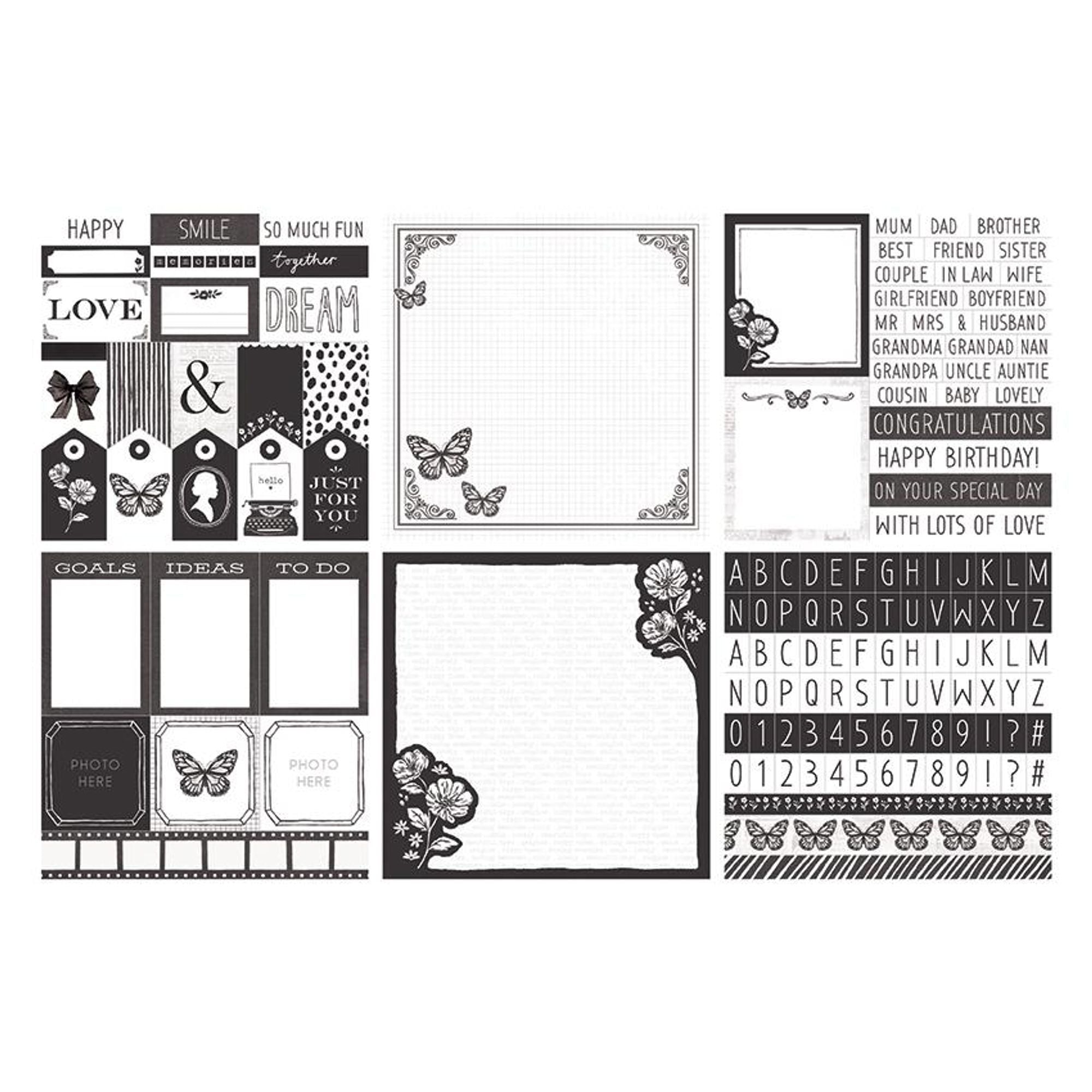 The Paper Boutique Everyday - Shades Of - Black & White 8 in x 8 in Project Pad