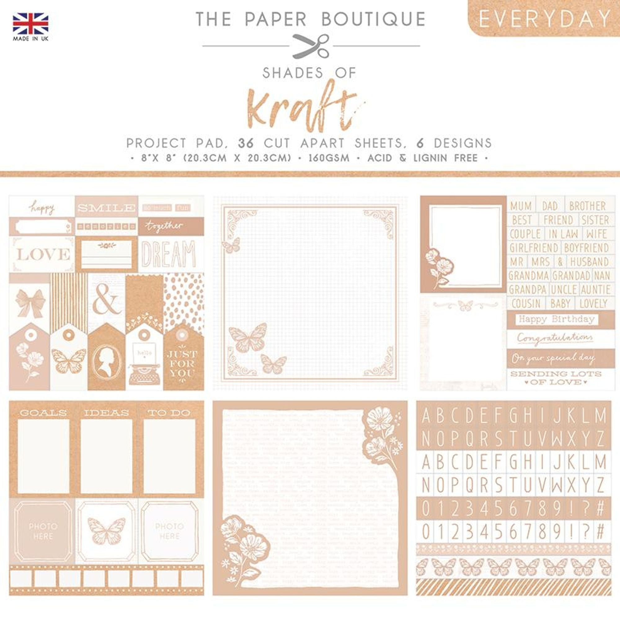 The Paper Boutique Everyday - Shades Of - Kraft 8 in x 8 in Project Pad
