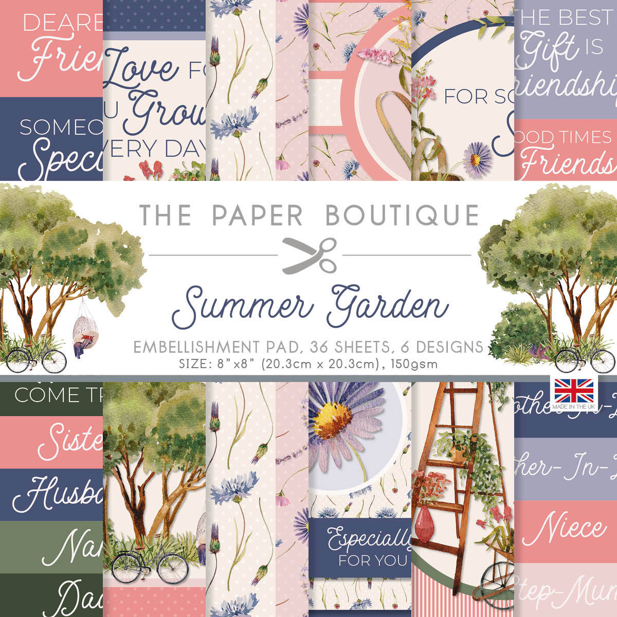 The Paper Boutique Summer Garden 8 in x 8 in Embellishments Pad