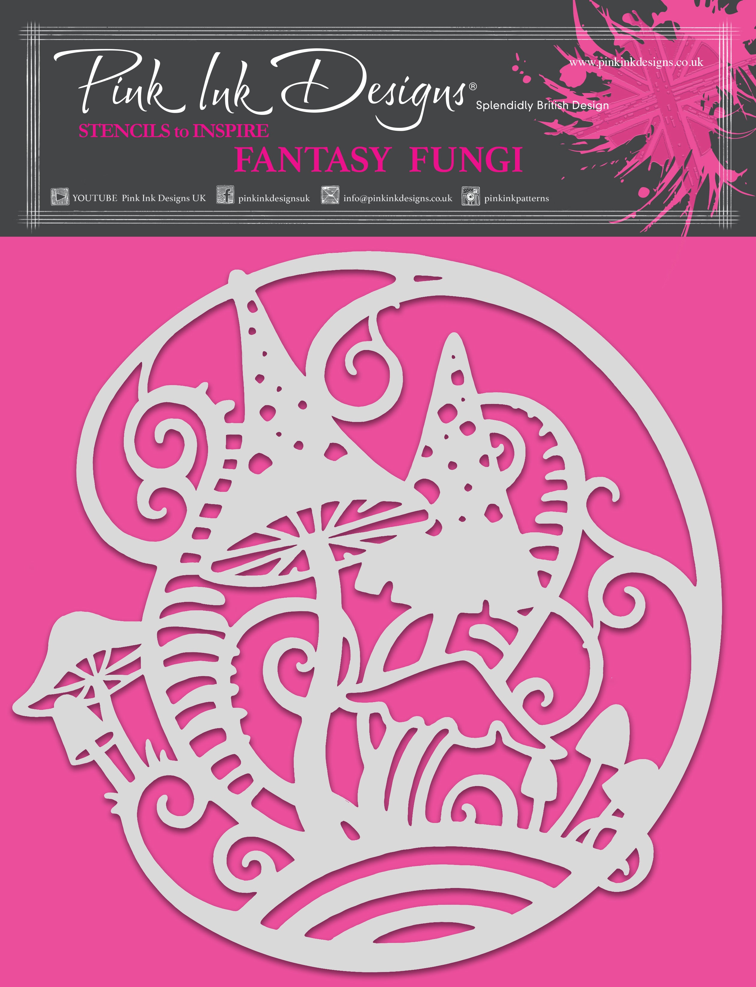 Pink Ink Designs Fantasy Fungi 8 in x 8 in Stencil