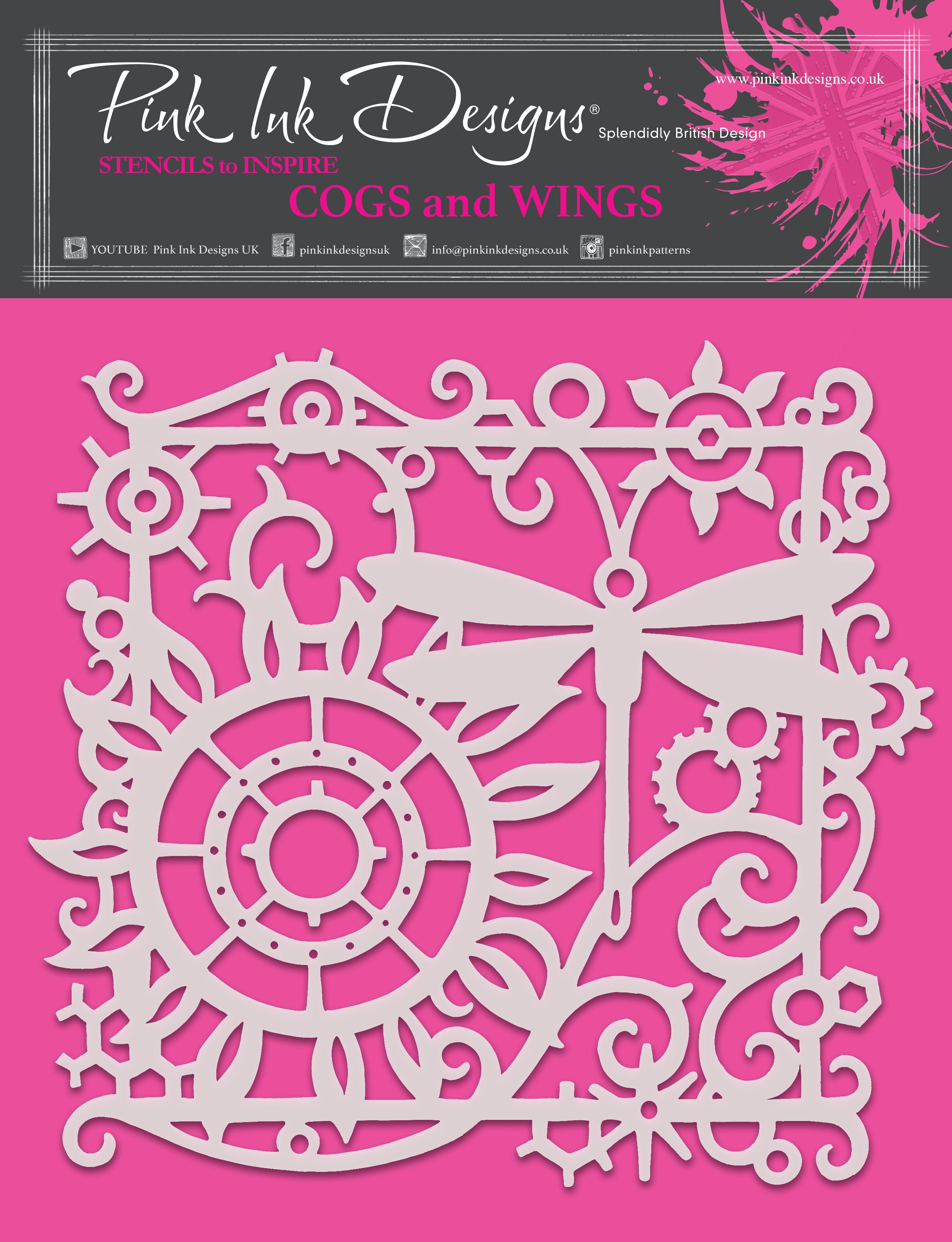 Pink Ink Designs Cogs and Wings 8 in x 8 in Stencil
