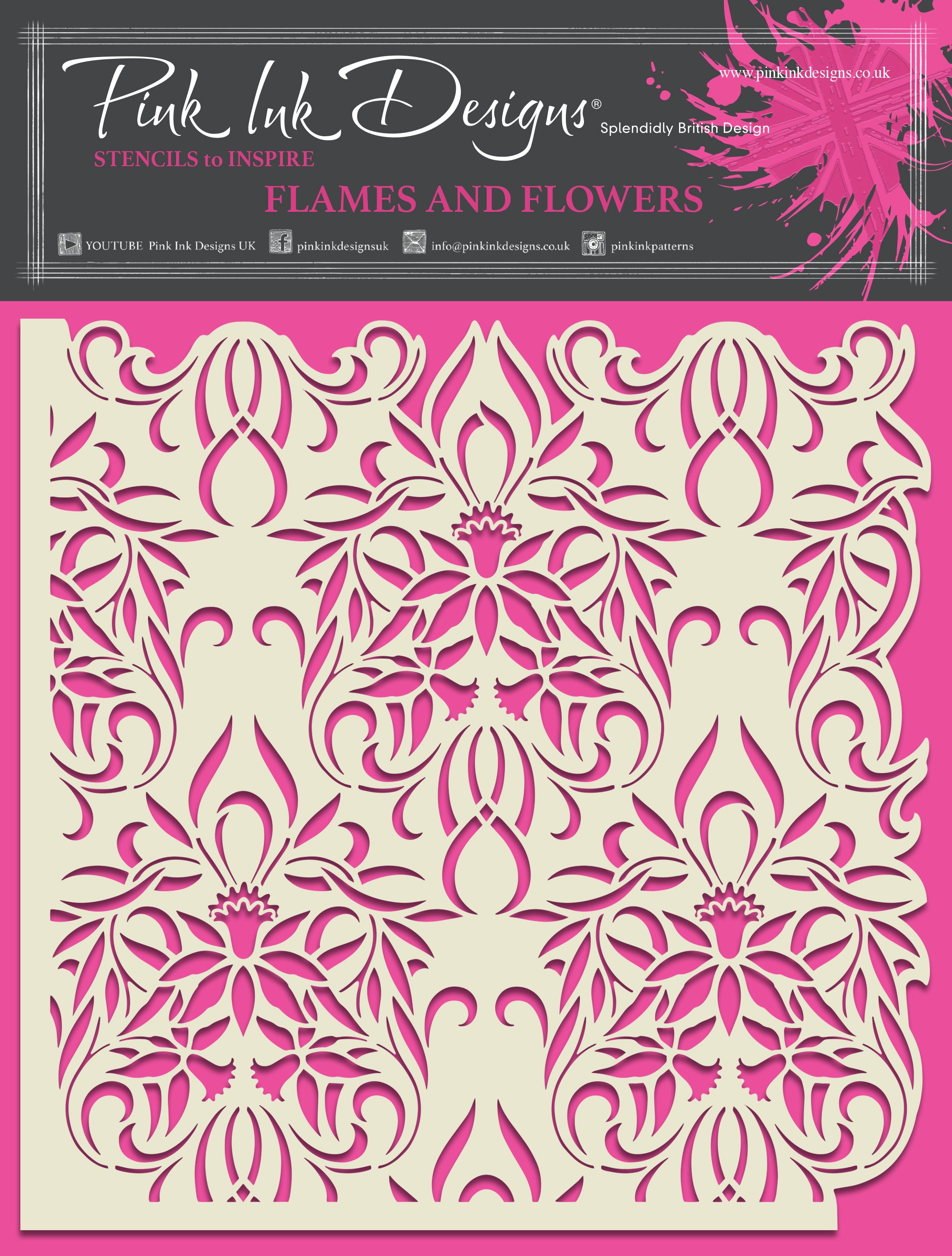 Pink Ink Designs Flames & Flowers 7 in x 7 in Stencil