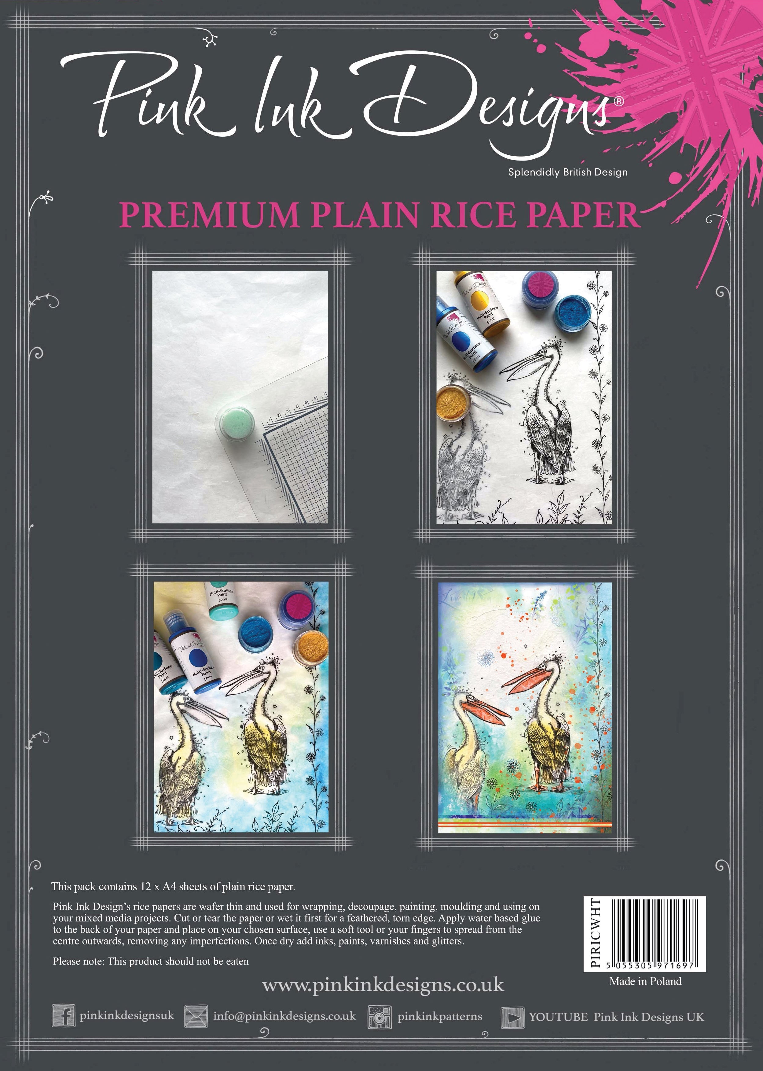 Pink Ink Designs Premium Plain White Rice Paper Pk 12