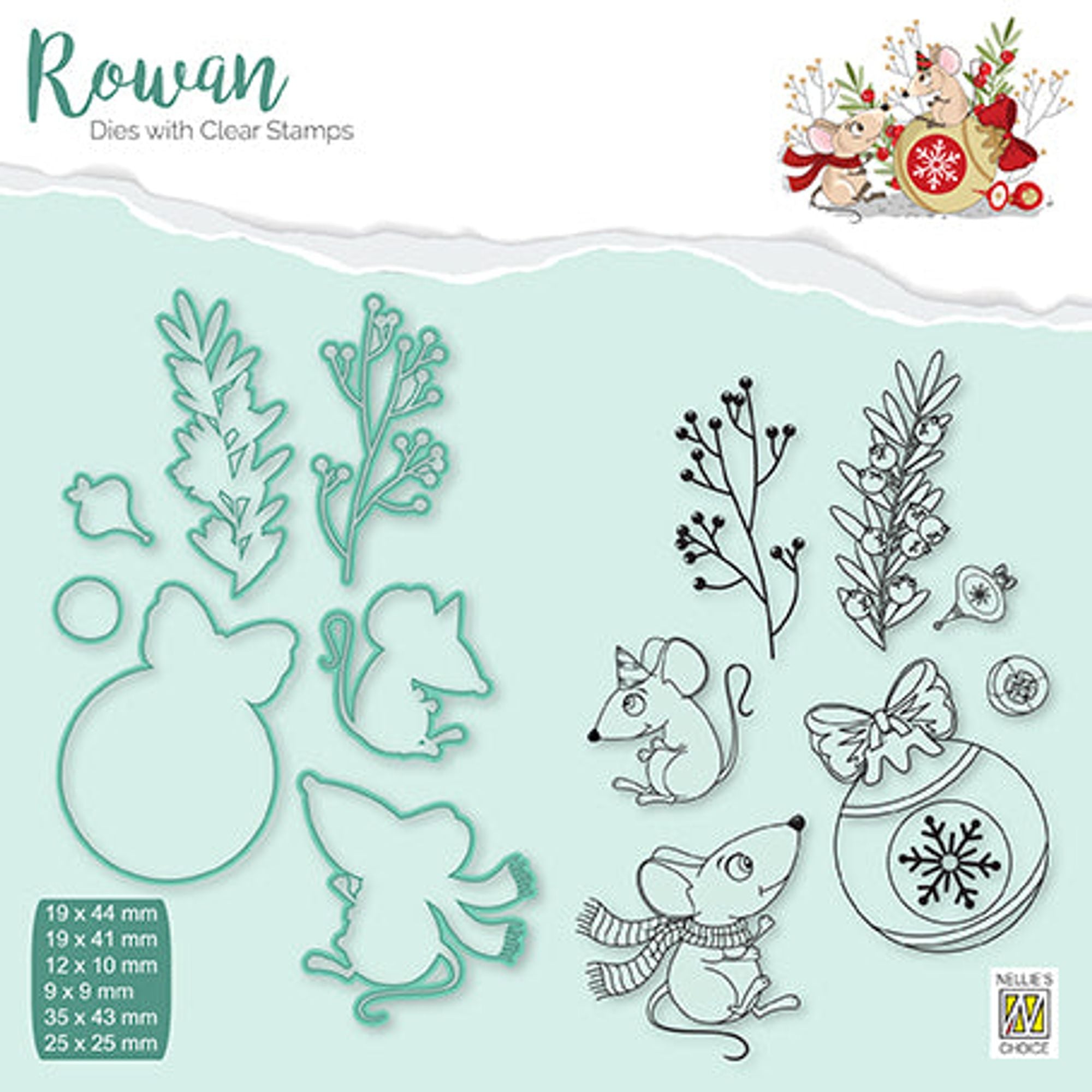 Rowan Dies with Clear Stamps Christmas Mouse 1 Christmas Bauble