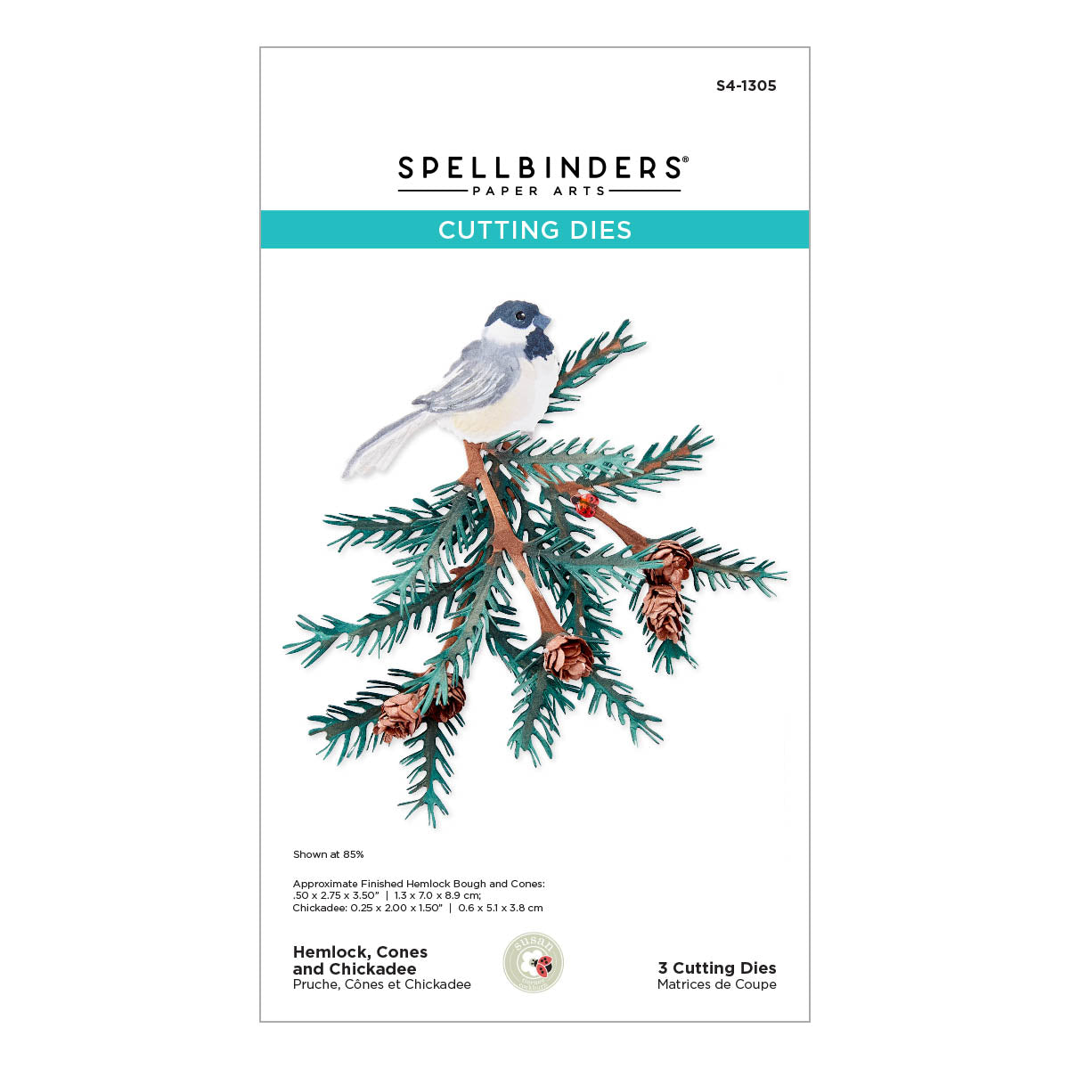 Hemlock, Cones and Chickadee Etched Dies from the Snow Garden Collection by Susan Tierney-Cockburn