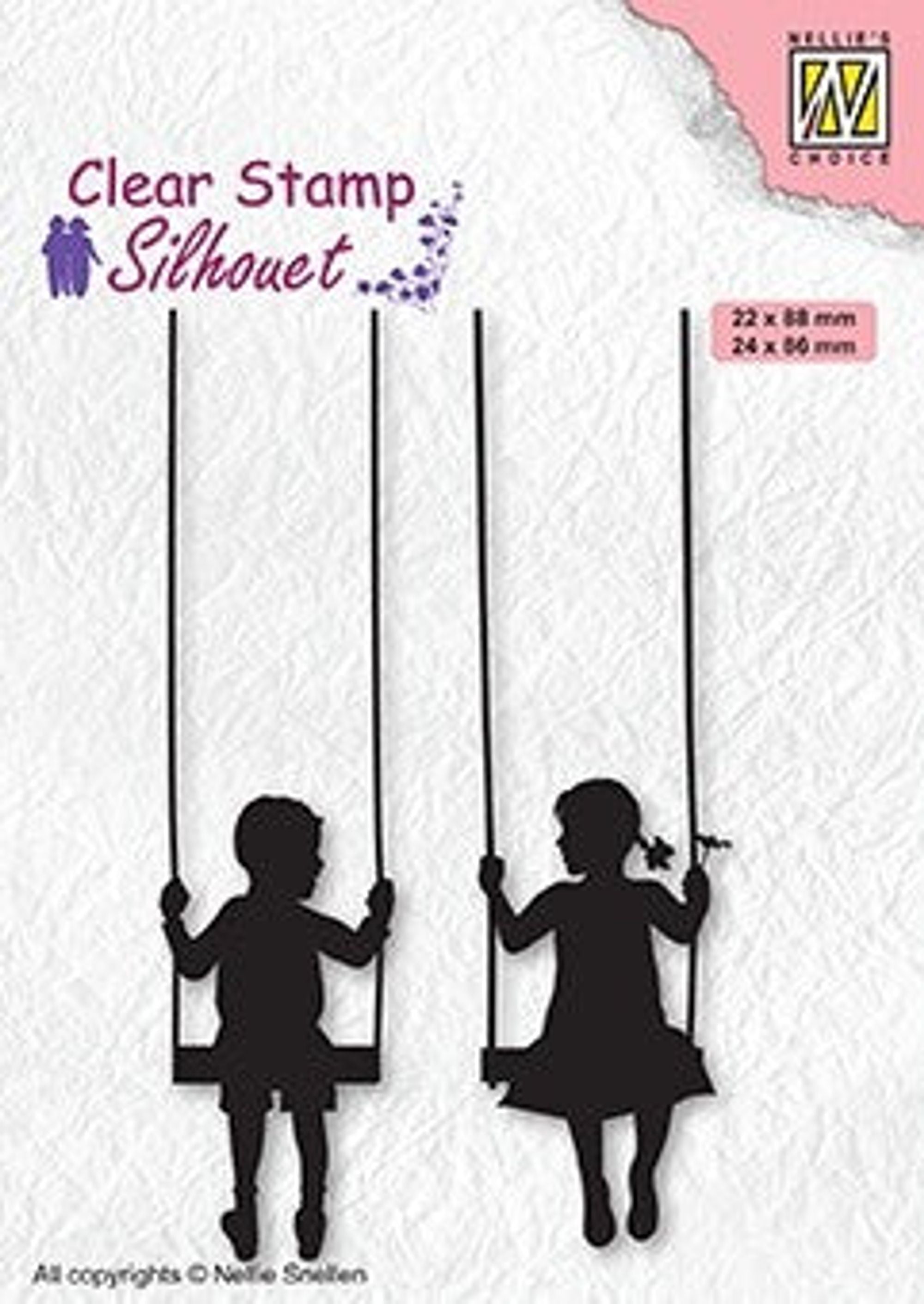 Clear Stamp Silhouette Boy & Girl Swinging