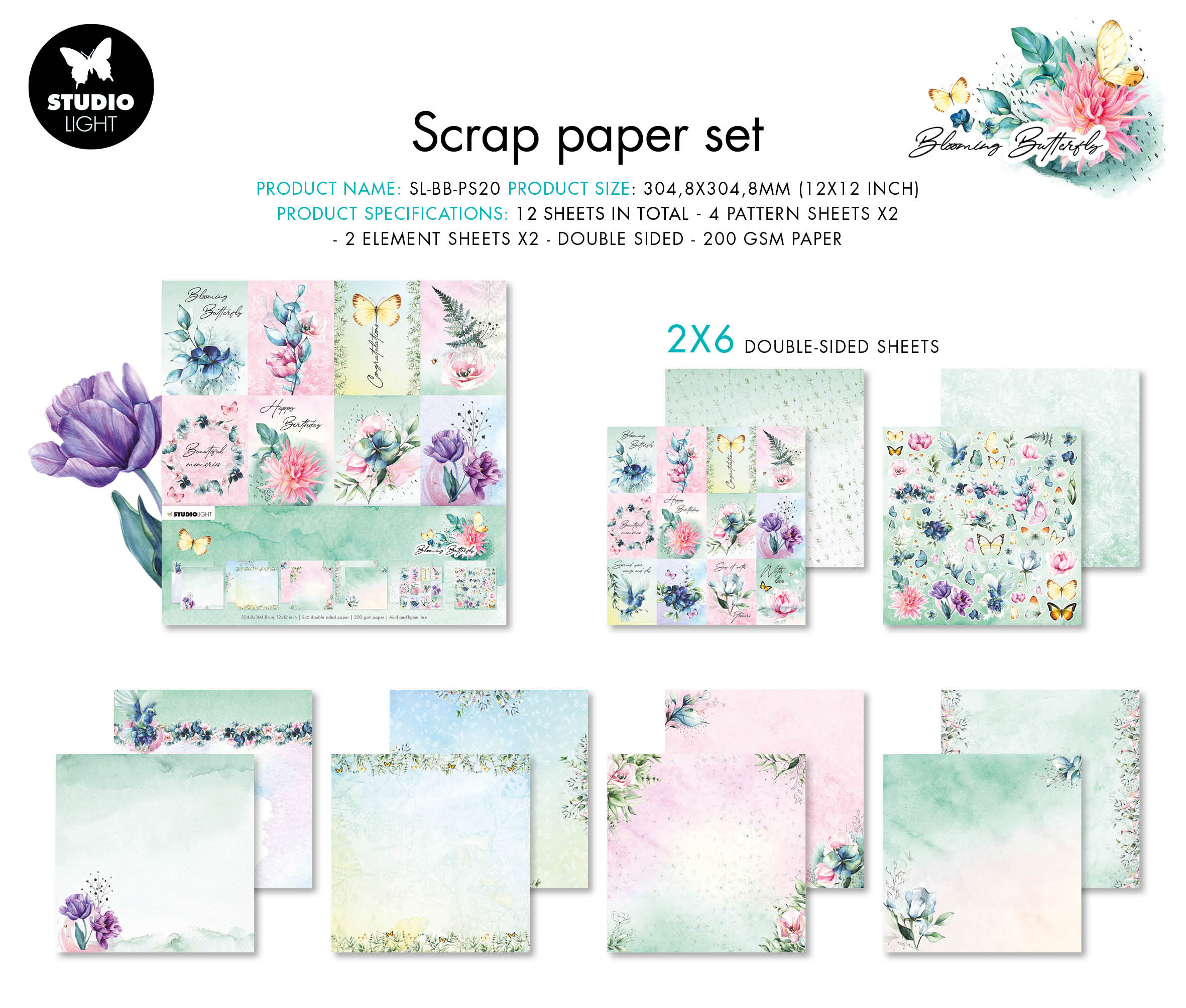 12x12Inch Double-Sided Watercolor Floral Cardstock, 24 Sheets Spring  Scrapbook Paper, for DIY Making Cards