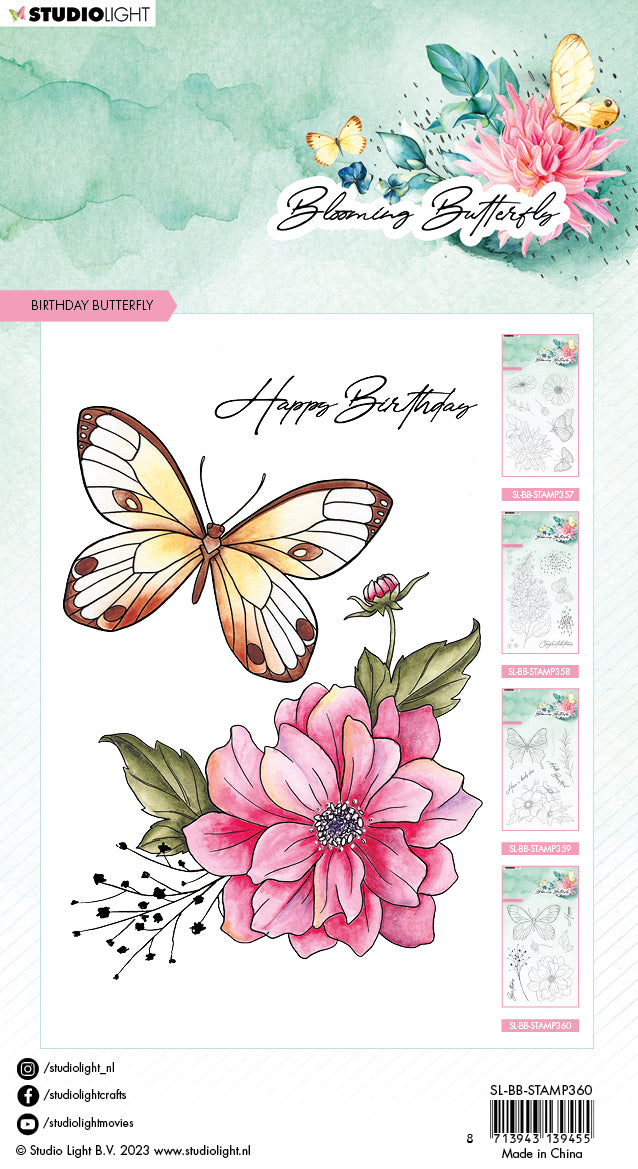 SL Clear Stamp Birthday Butterfly Blooming Butterfly 93x136x3mm 7 PC nr.360