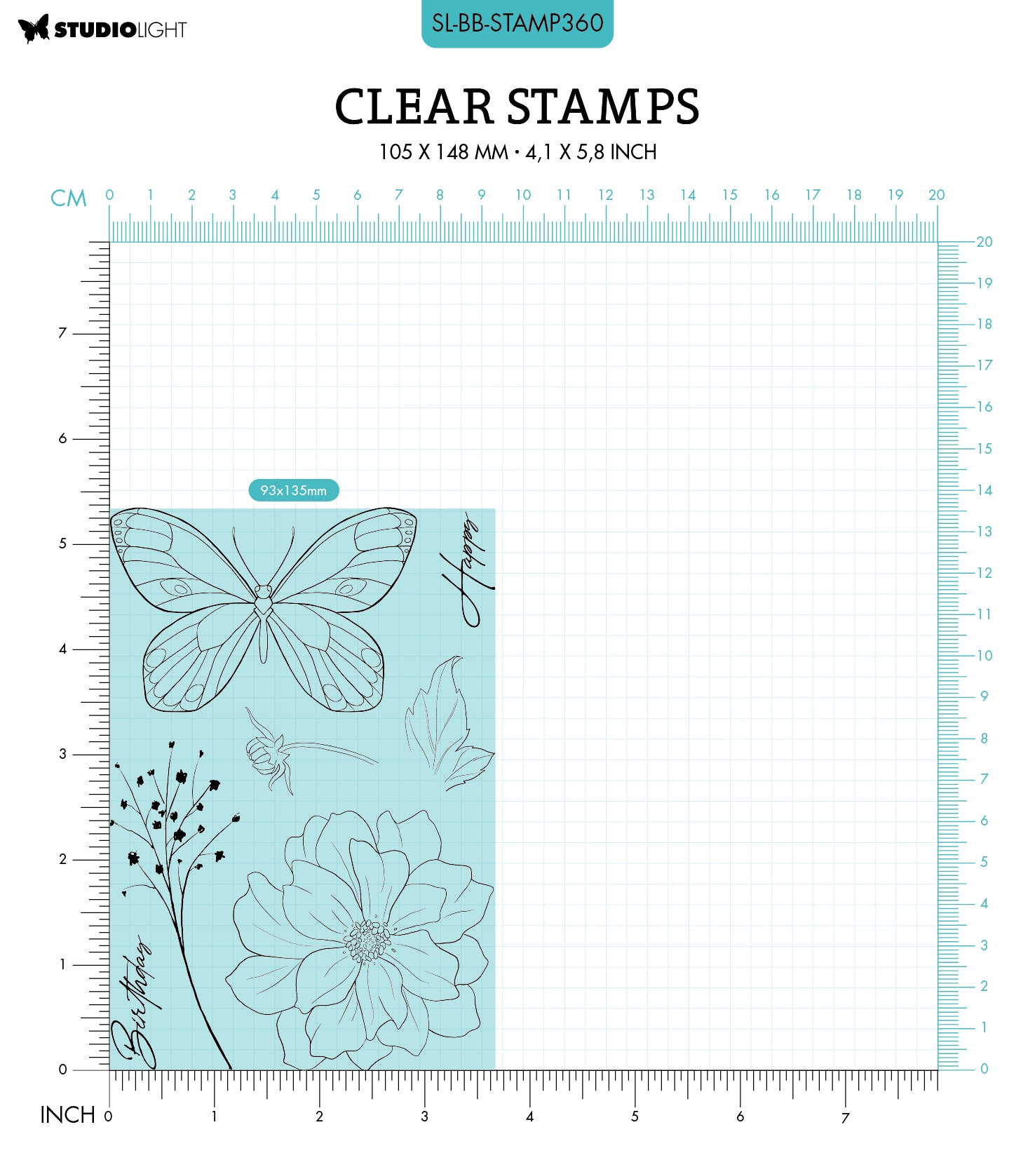 SL Clear Stamp Birthday Butterfly Blooming Butterfly 93x136x3mm 7 PC nr.360