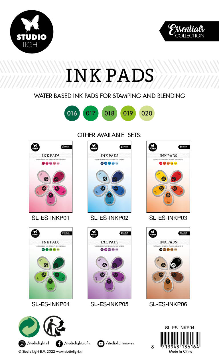 SL Ink Pads Water Based Shades Of Green Essential Tools 215x130x21mm 5 PC nr.04