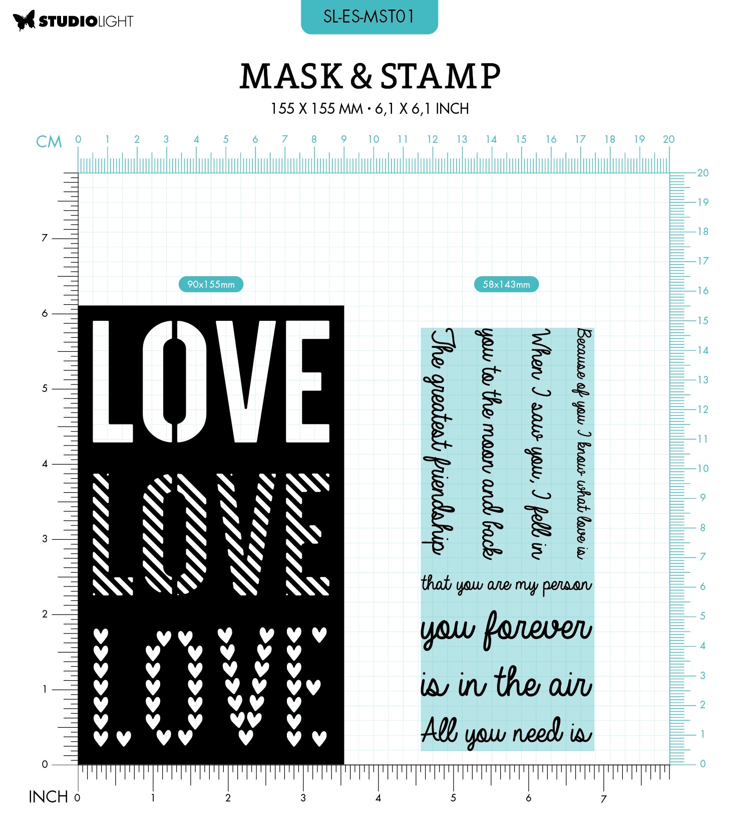 SL Mask & Stamp Love Sentiments Essentials 155x155x3mm 9 PC nr.01