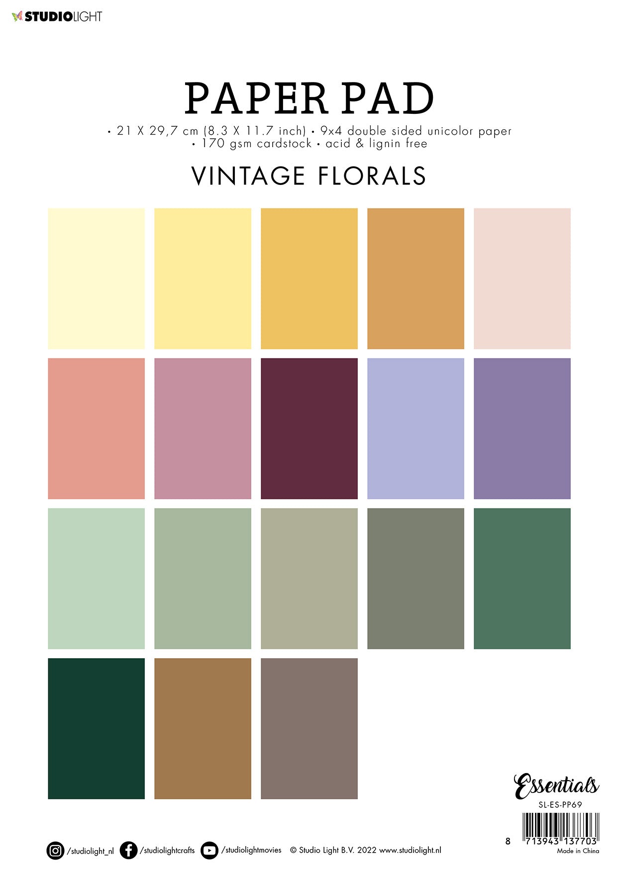 SL Paper Pad Double Sided Unicolor Vintage Florals Essentials 210x297x9mm 36 SH nr.69