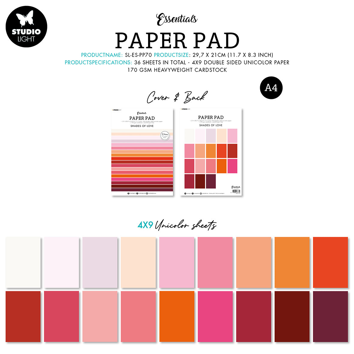 SL Paper Pad Double Sided Unicolor Shades Of Love Essentials 210x297x9mm 36 SH nr.70