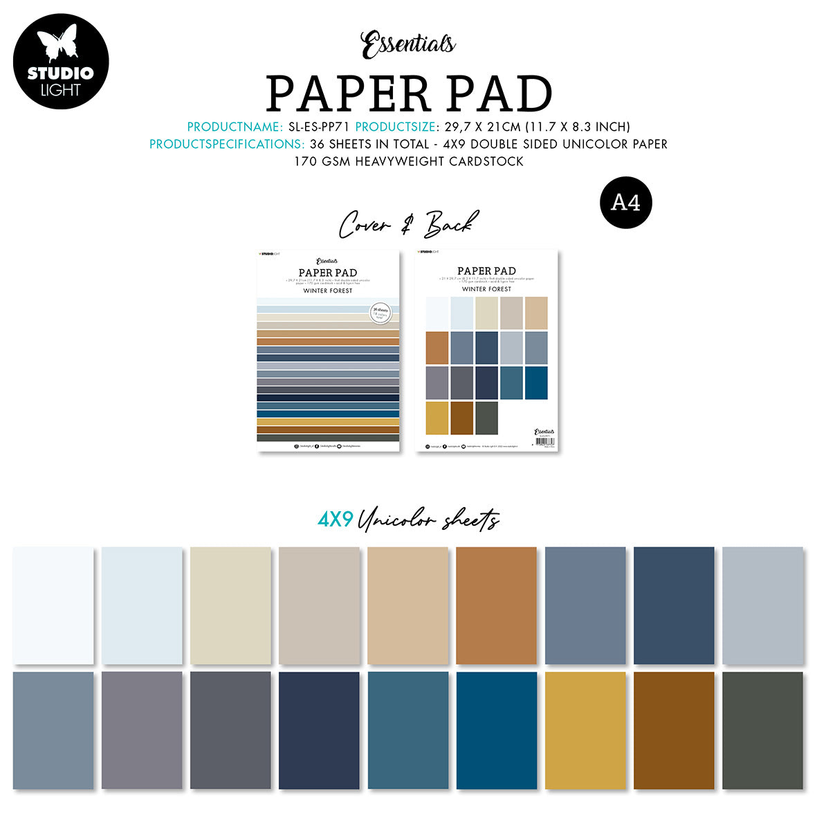 SL Paper Pad Double Sided Unicolor Winter Forest Essentials 210x297x9mm 36 SH nr.71