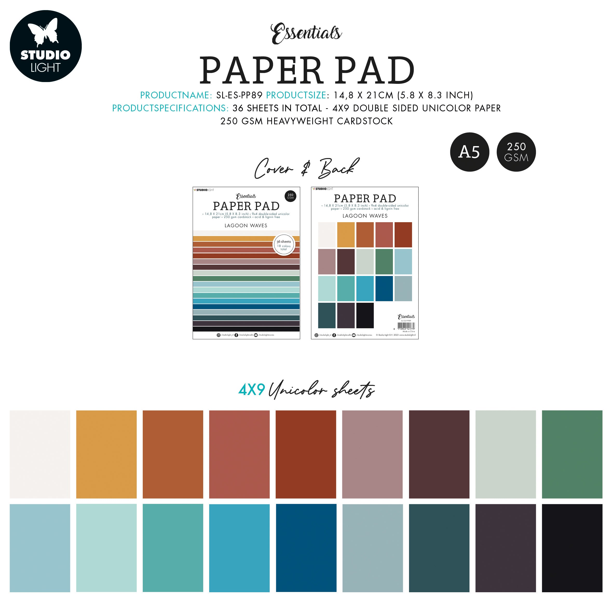 SL Paper Pad Unicolor Paper Lagoon Waves Essentials 210x148x9mm 36 SH nr.89