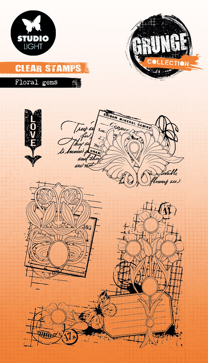 SL Clear Stamp Floral Gems Grunge Collection 89x132x3mm 4 PC nr.400