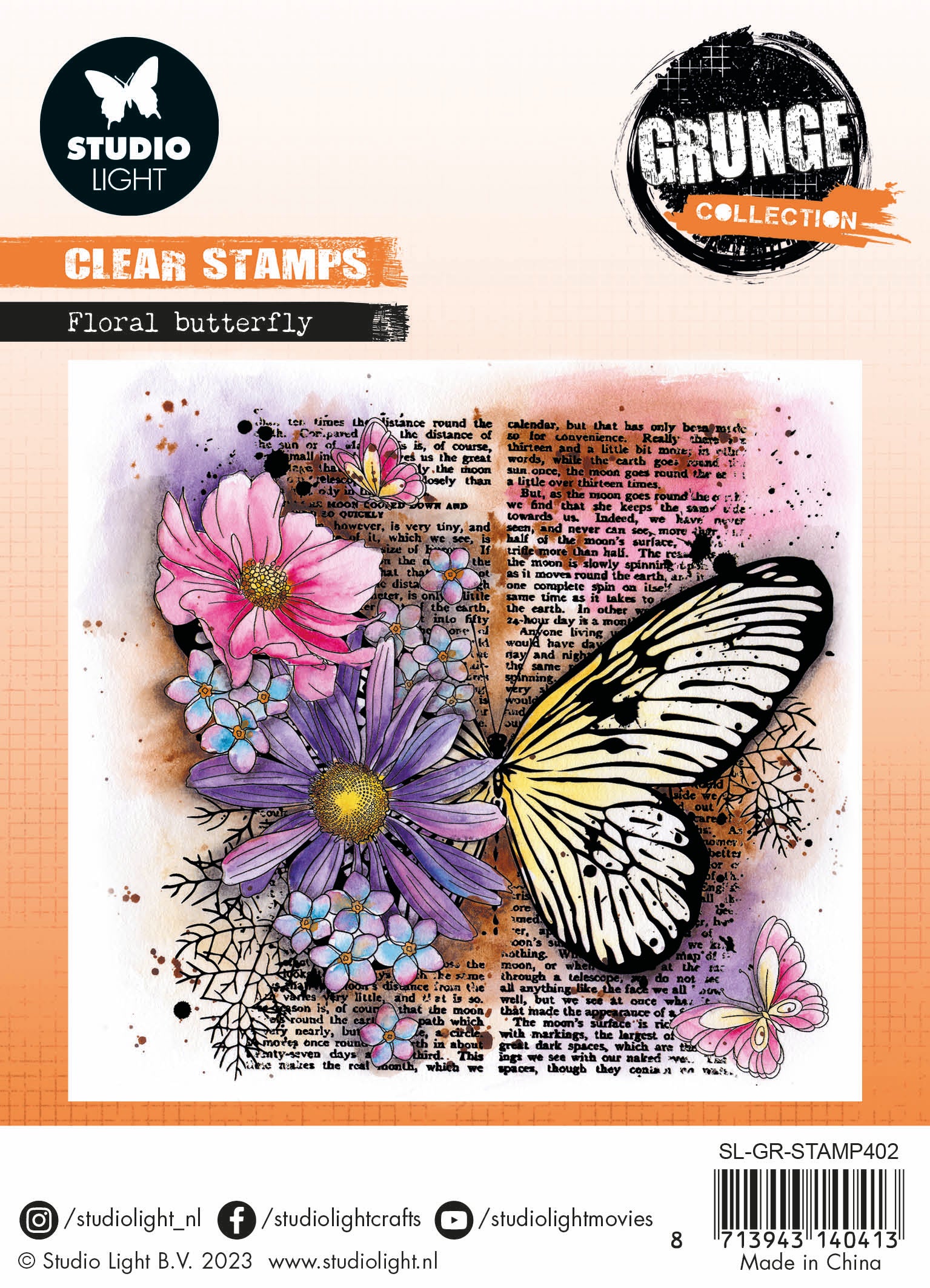 SL Clear Stamp Floral Butterfly Grunge Collection 122x122x3mm 1 PC nr.402