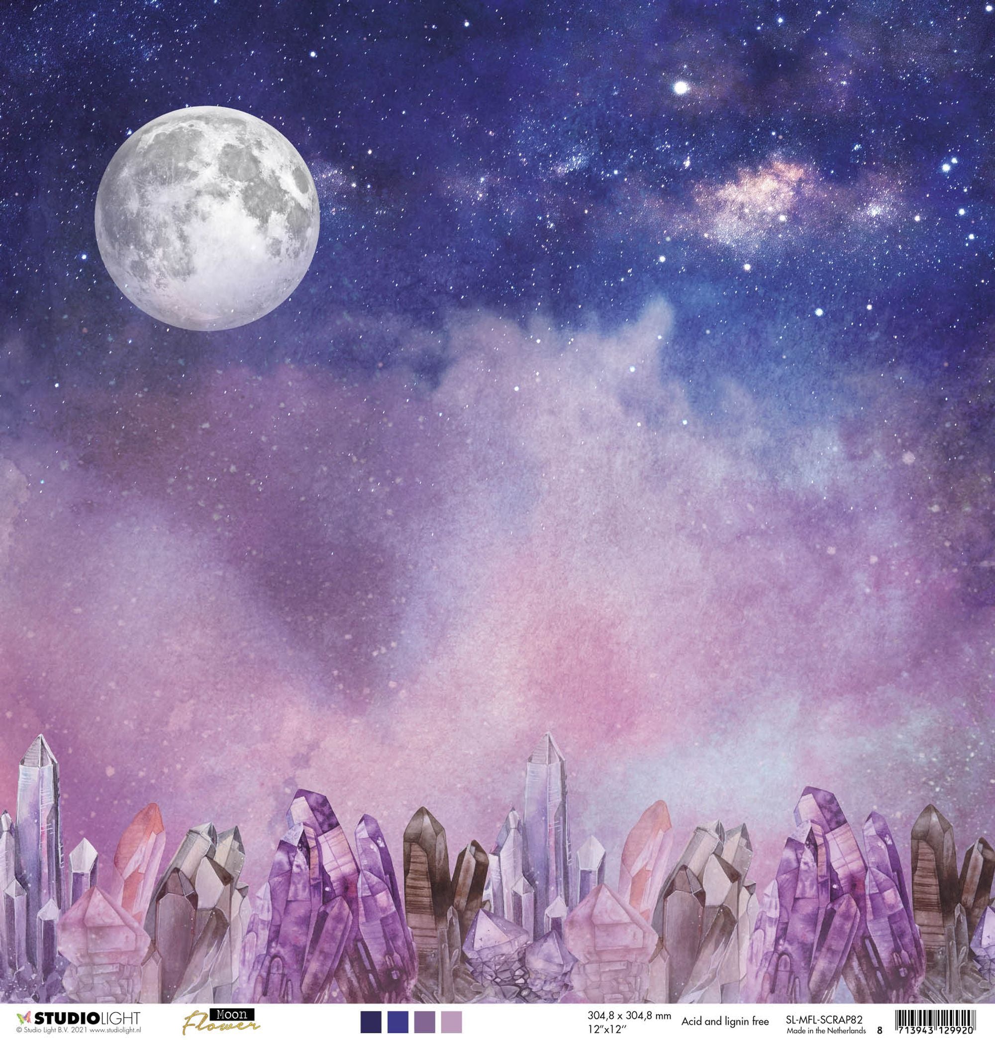SL Scrap Paper Purple Night Skies Moon Flower Collection 304.8x304.8x0.2mm 1 sh nr.82
