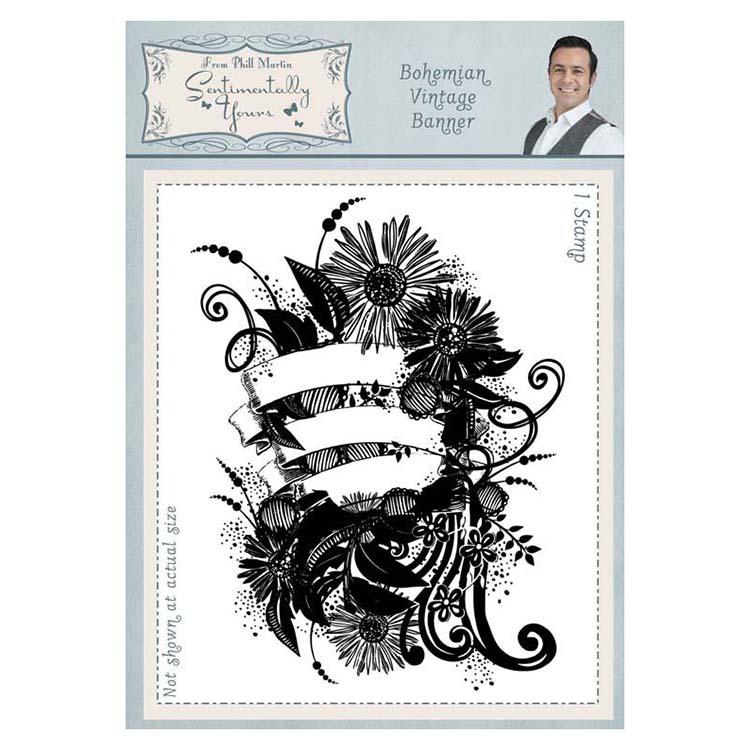 Sentimentally Yours Bohemian Vintage Banner A6  Rubber Stamp