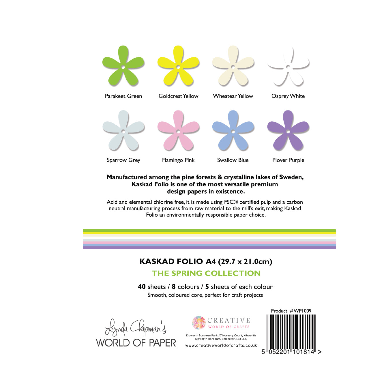 Kaskad Folio Spring Collection A4 225gsm Coloured Core Cardstock 40 sheets