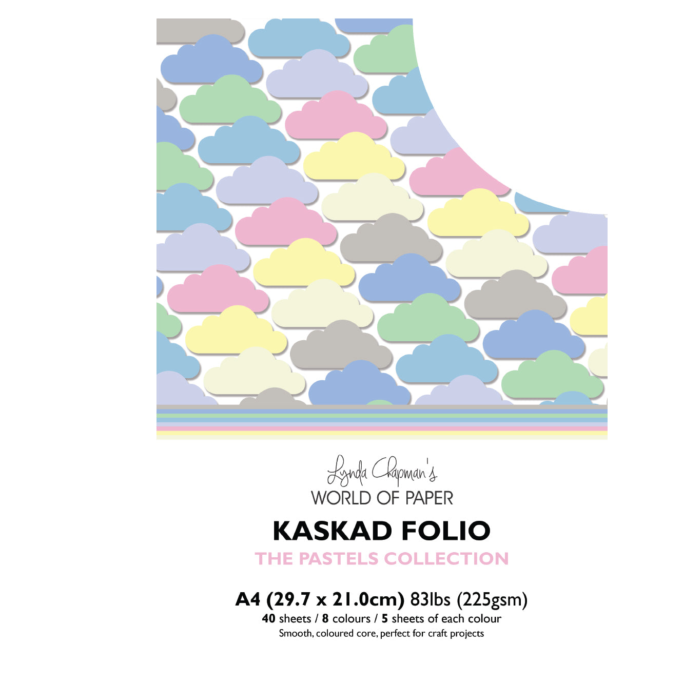 Kaskad Folio Pastels Collection A4 225gsm Coloured Core Cardstock 40 sheets