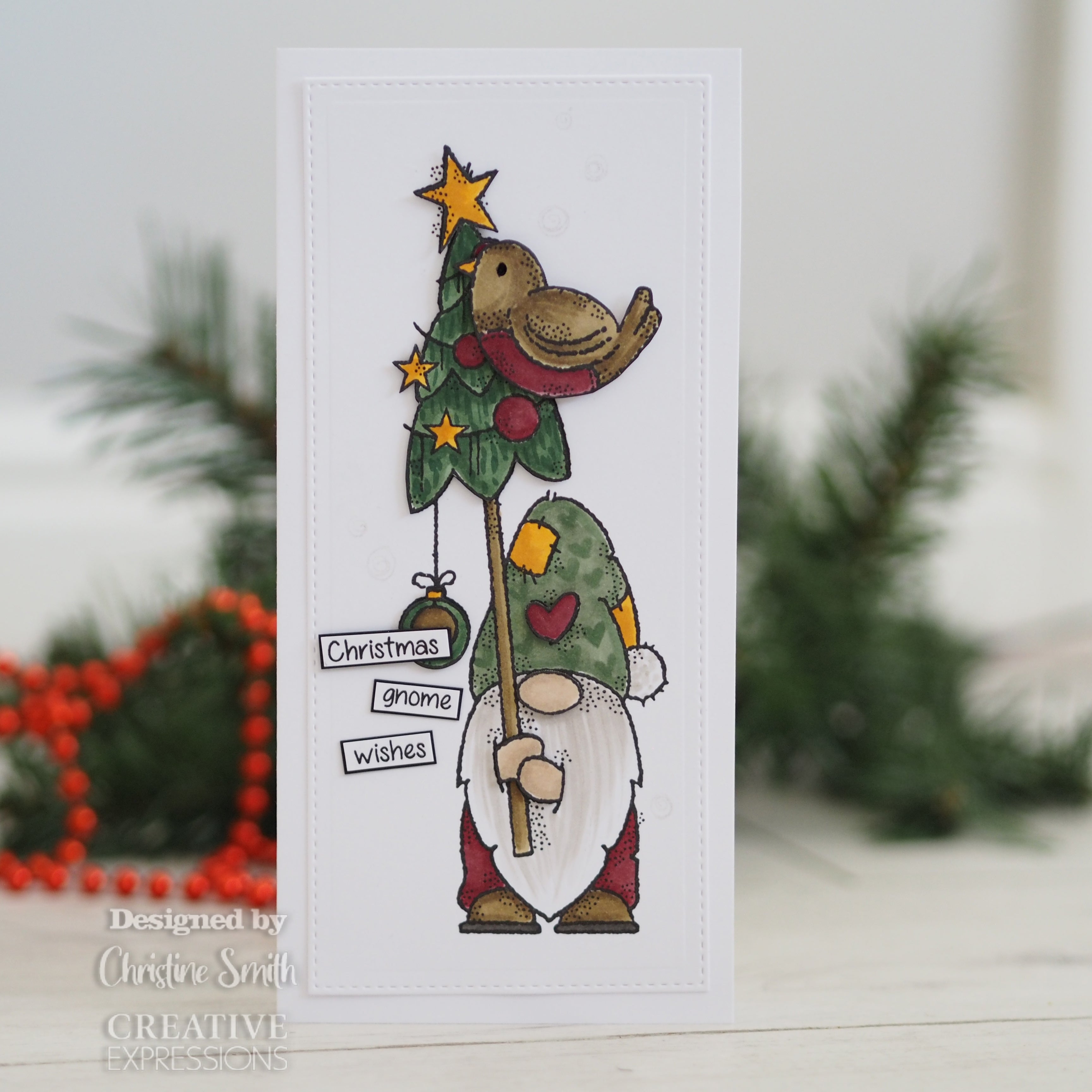 Woodware Clear Singles Tall Tree Gnome  8 in x 2.6 in Stamp